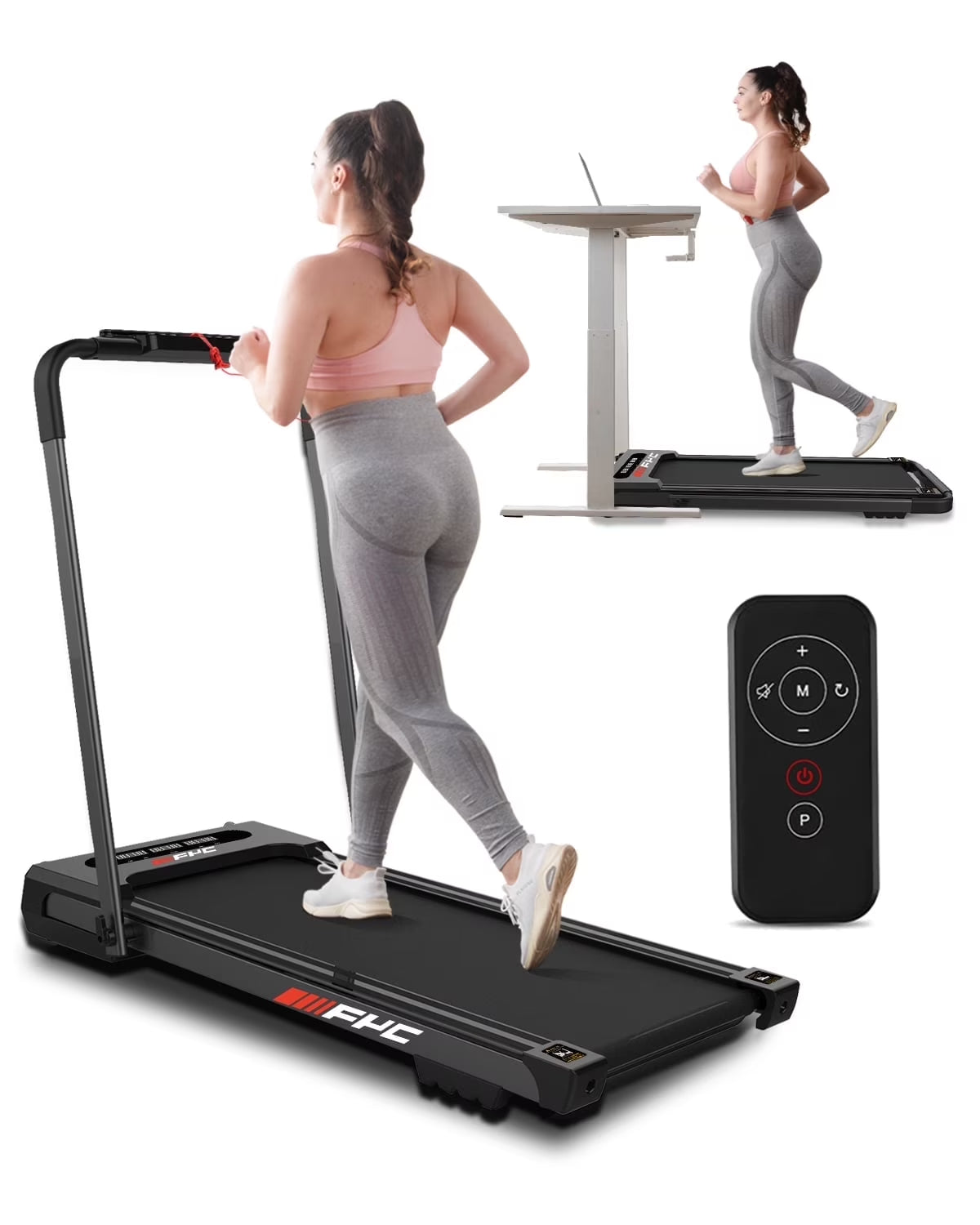 3.5HP under Desk Treadmill - 300LBS Weight Capacity, 2-In-1 Foldable Design, Remote Control & LED Display - Compact Electric Walking and Running Machine for Walking, Running, Jogging (Black)