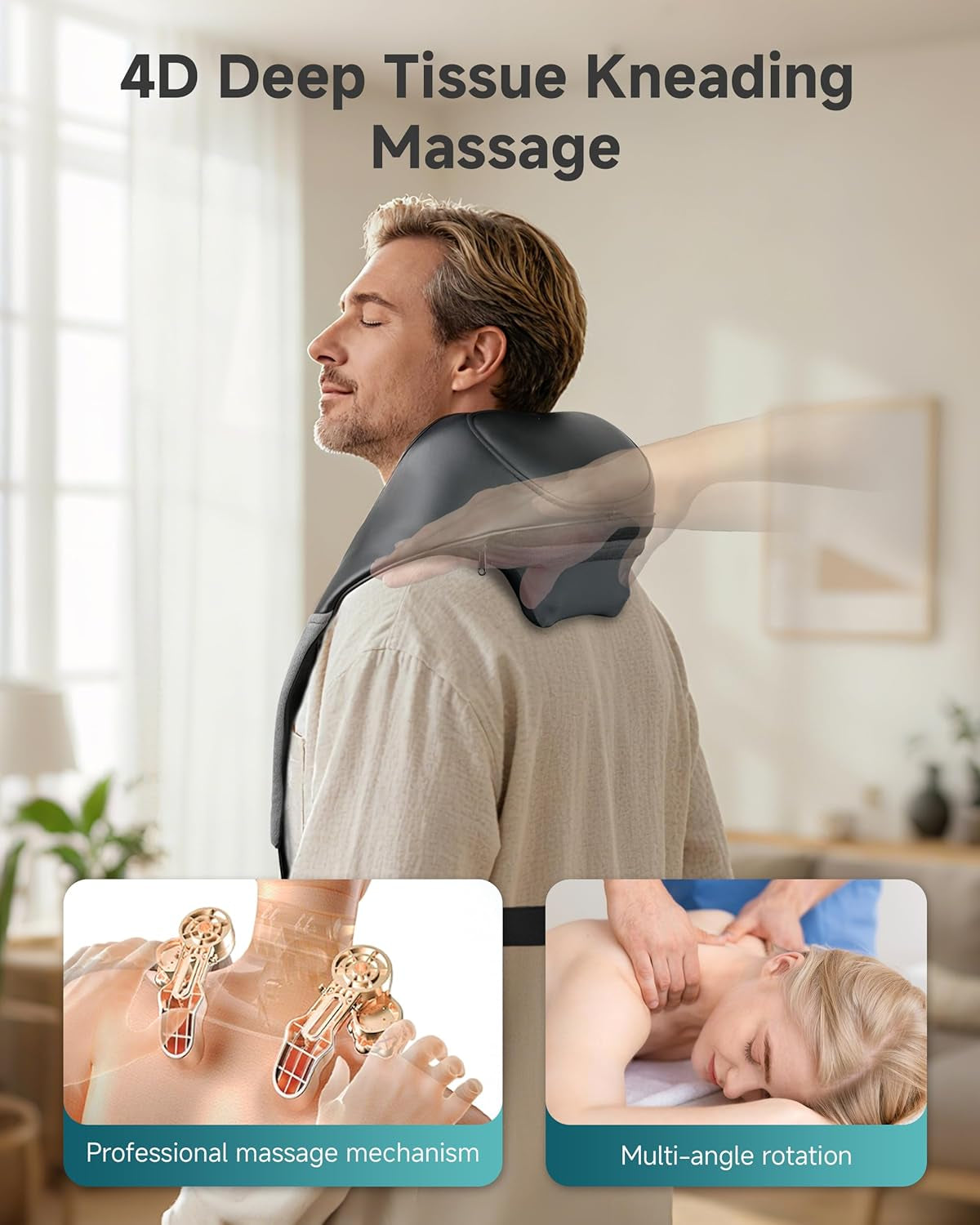 Snailax Cordless Shiatsu Neck Massager with Heat and Graphene Technology for Deep Tissue Pain Relief - 4D Roller Massage for Neck and Back, Ideal Gift for Parents