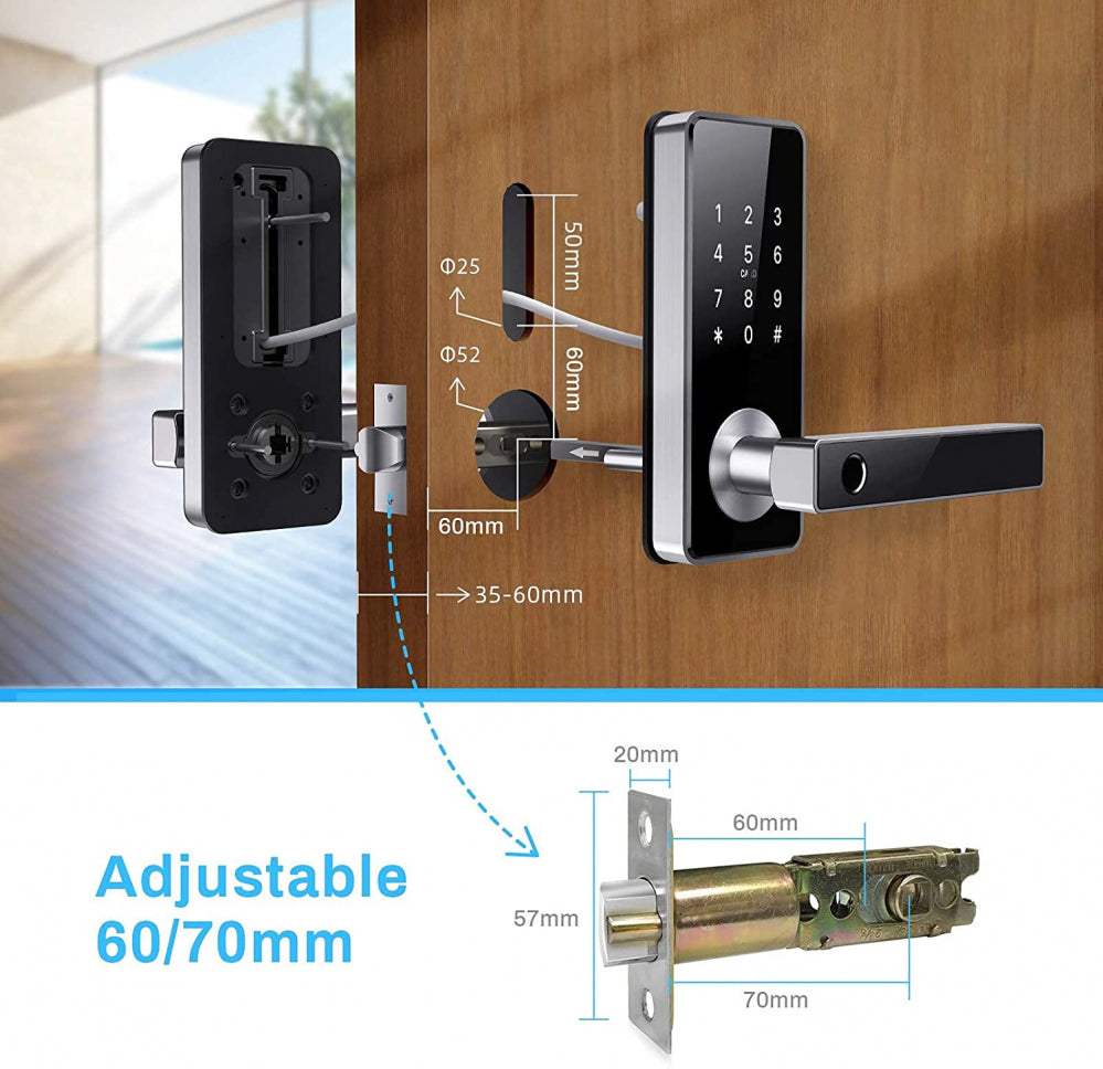 Tiffane Smart Lever Door Lock with Keypad Fingerprint Silver