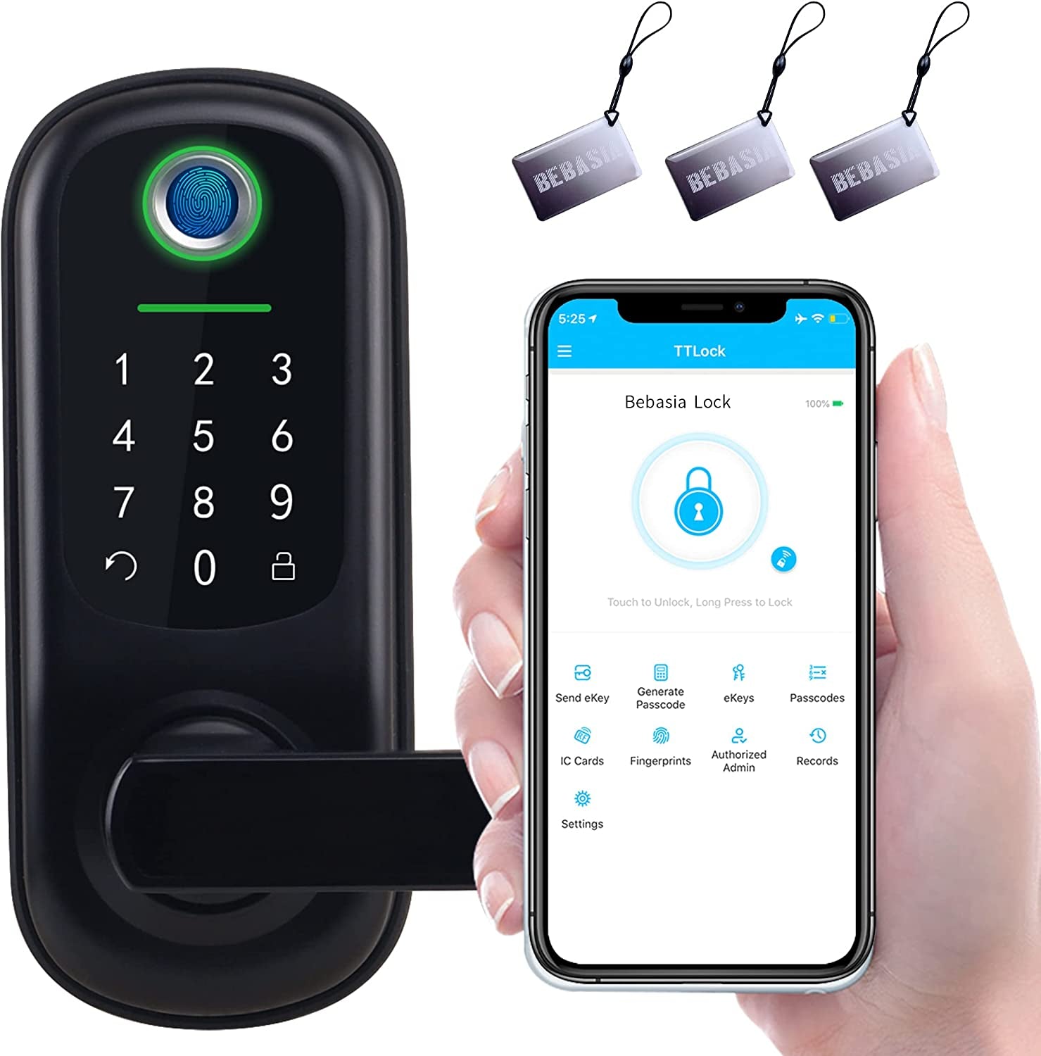 Keyless Entry Door Lock, Bebasia Door Lock with Keypad, Smart Door Lock, Fingerprint Door Lock, Digital Kepad Door Lock, Smart Door Level Lock with Reversible Handle (Black)