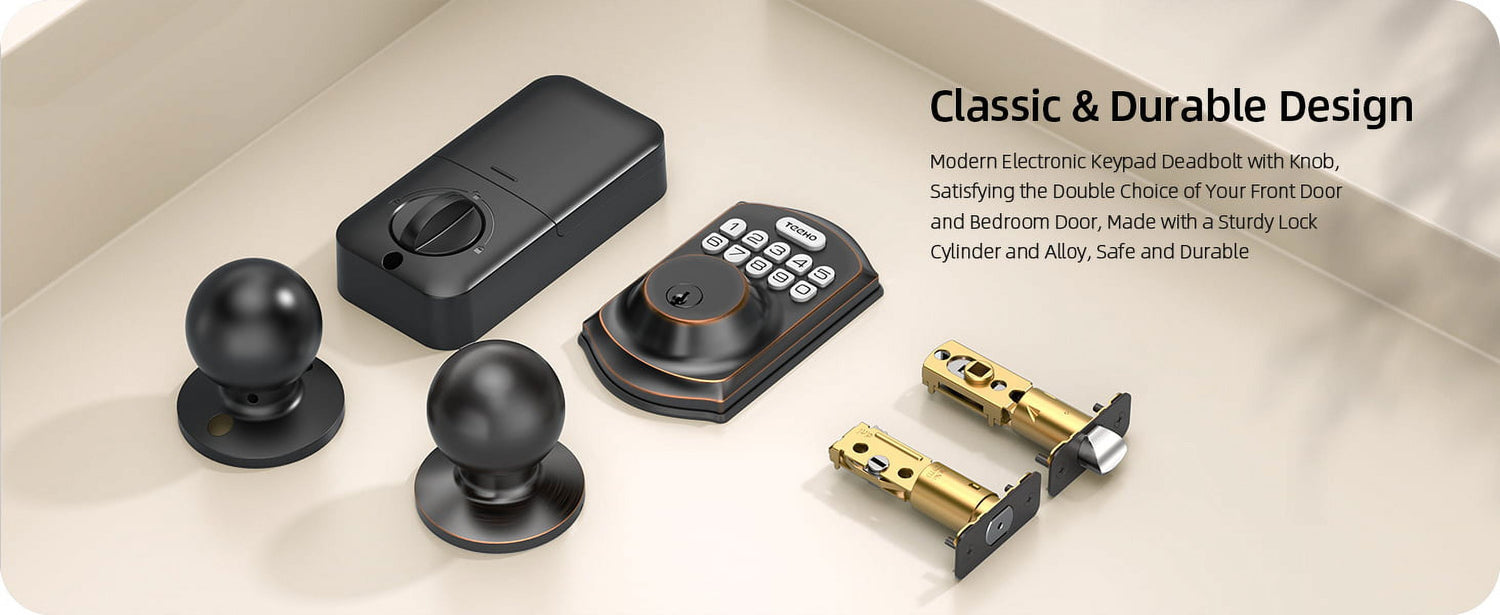 Keyless Entry Door Lock with 2 Knobs ‎Set, Keypad Deadbolt Smart Door Locks, Electronic Digital Lock for Home Front Door Easy Installation-Oil Rubbed Bronze Finish