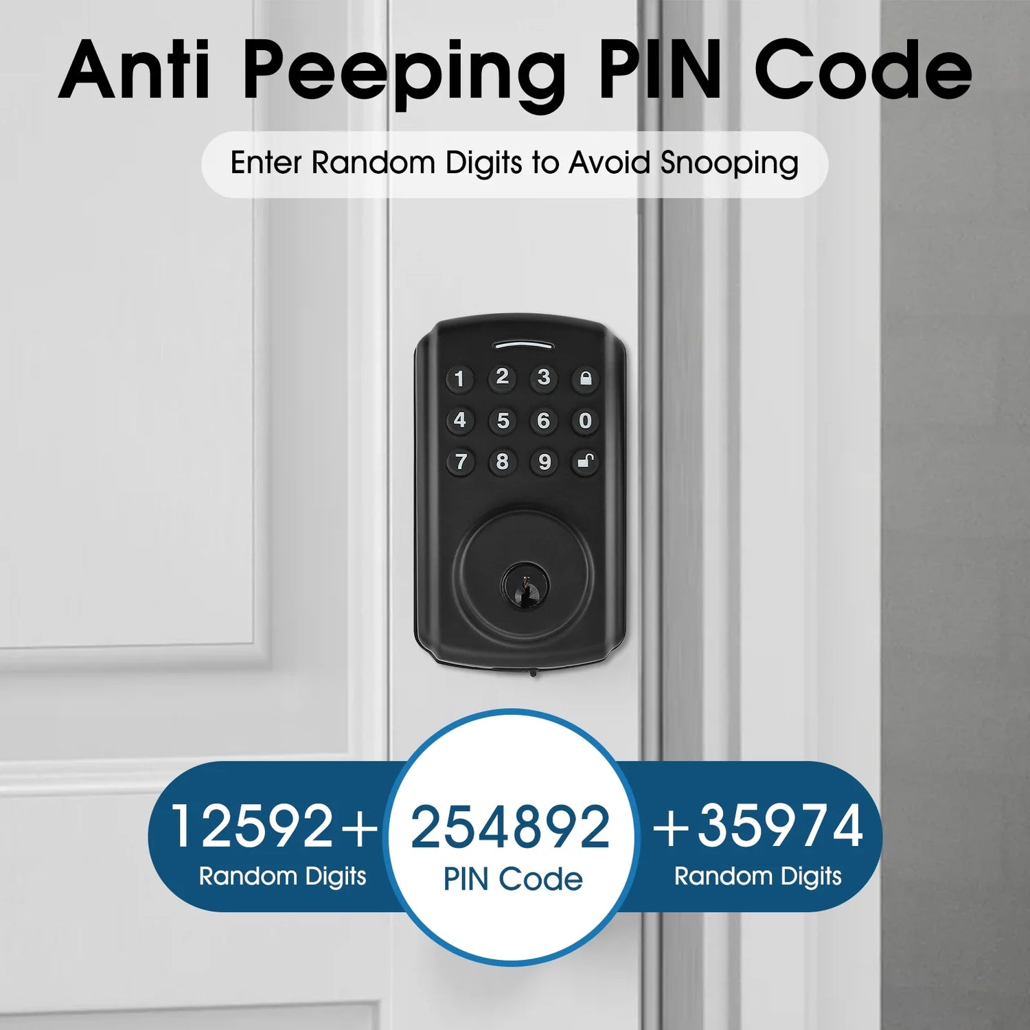 Keyless Entry Door Lock Keypad Electronic Smart Deadbolt for Front Door with 2 Keys, Digital Lock Anti-Peeking Password,Auto Lock,Easy Installation Matte Black