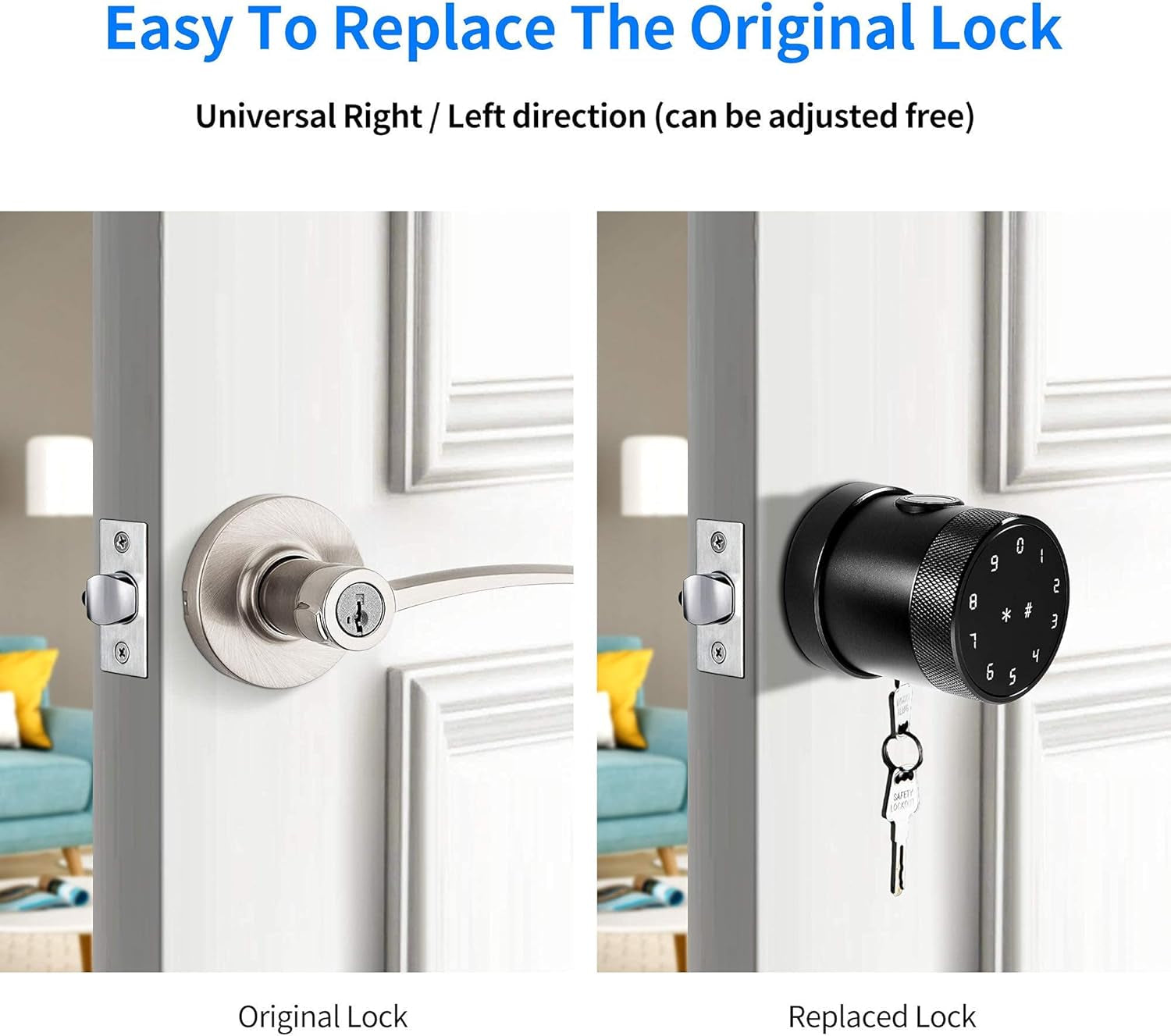 Smart Lock Fingerprint Door Locks Digital Smart Door Locks Free App Control IC Card Key Easy Installation Bluetooth Electronic Lock for Side Entry Garage Entry Basement Home Office Hotel and Garage