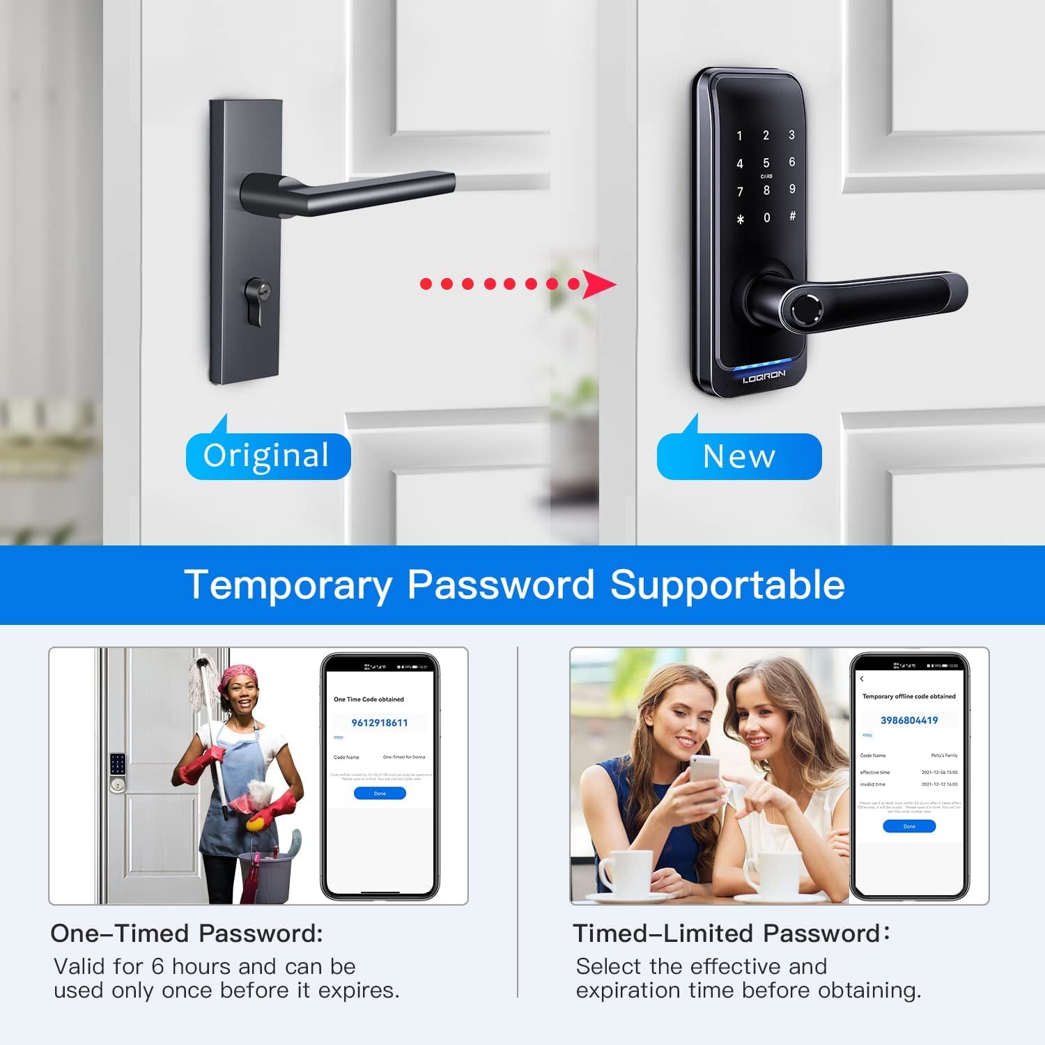 Keyless Entry Fingerprint Door Locks with Keypad, Smart App Control, Bluetooth, Wi-Fi, Black