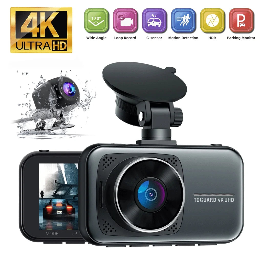 Dash Cam UHD 4K Front and FHD 1080P Rear, Dual Dash Camera DVR Car Camera WDR G-Sensor Support 256GB SD Card