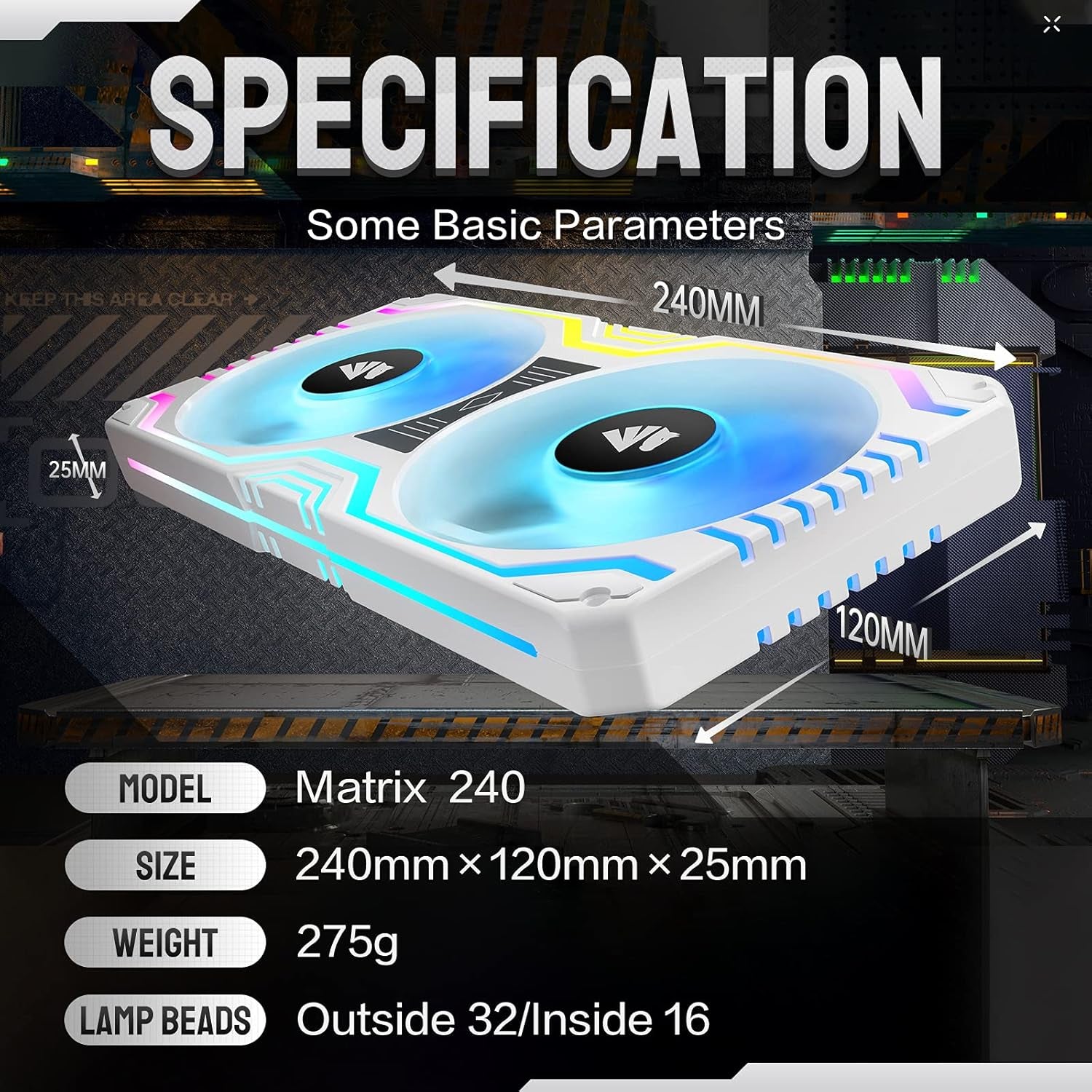 Matrix-White 48 Addressable RGB Leds 240MM All-In-One Square Frame Integrated Fan with MB Sync/Analog Controller, Integrated PWM Control Fan for Computer Case and Liquid Cooling System