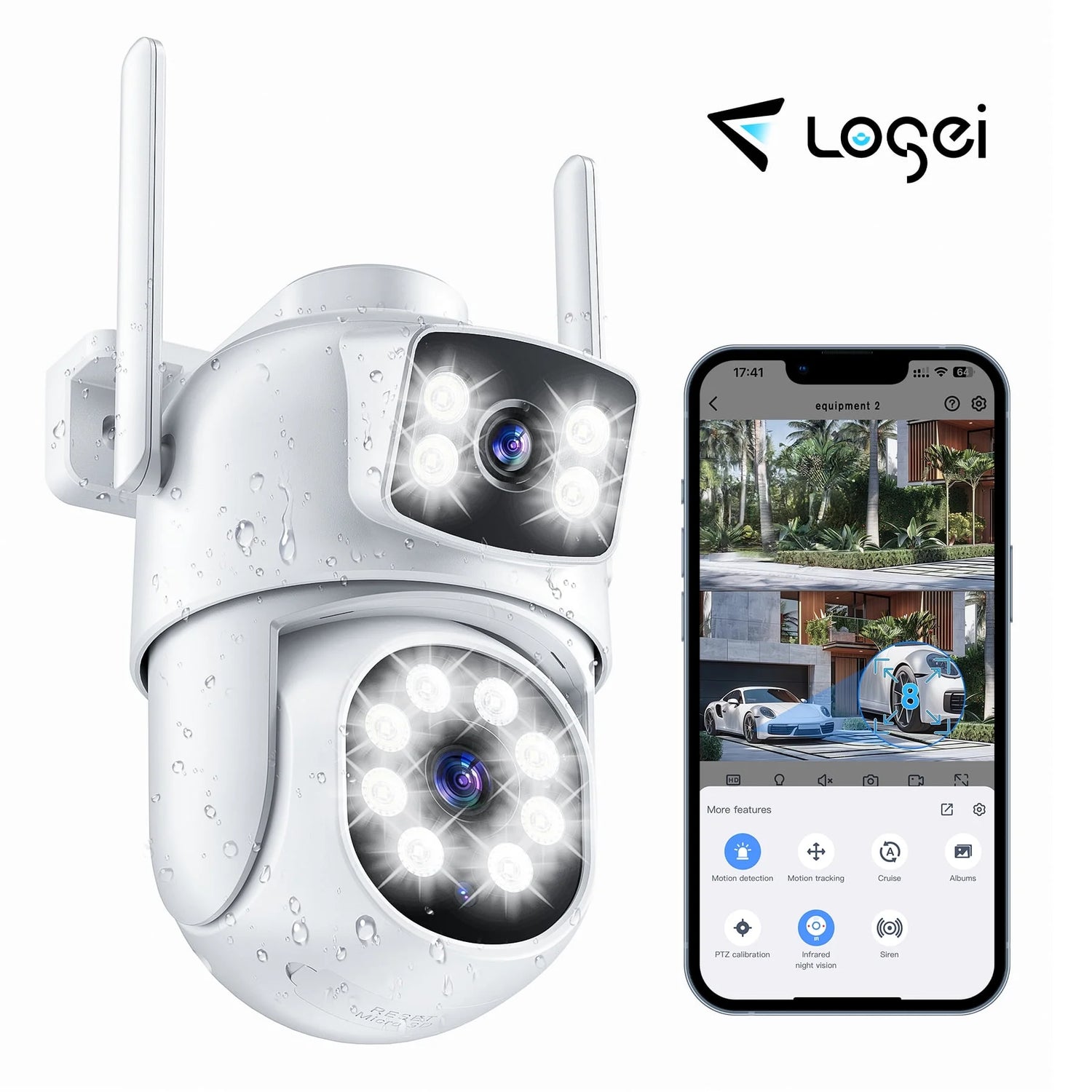 Indoor/Outdoor 4K Smart Security Camera, 2.4G&5G Wifi with Night Vision, Dual-Screen Display, 2-Way Talk, Human Detection, Motion Tracking, Cloud & SD Card Storage,Waterproof