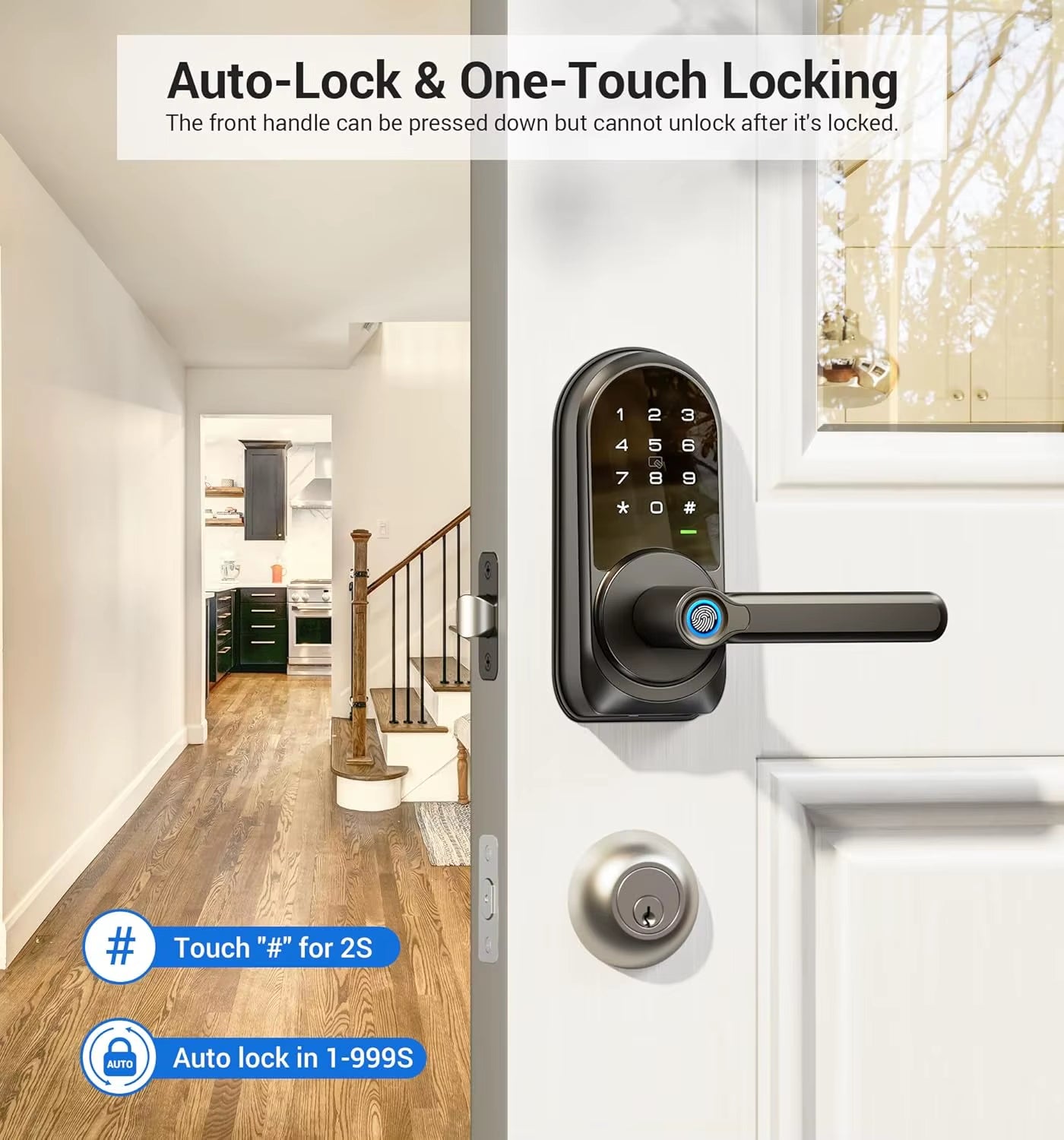 RZ09 Smart Lock, 7-In-1 Keyless Entry with Handle Set, APP Control Fingerprint Deadbolt for Front Door