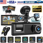 Car Dual Lens Dash Cam HD 1080P Front/Rear/Inside Video Recorder Camera G-Sensor