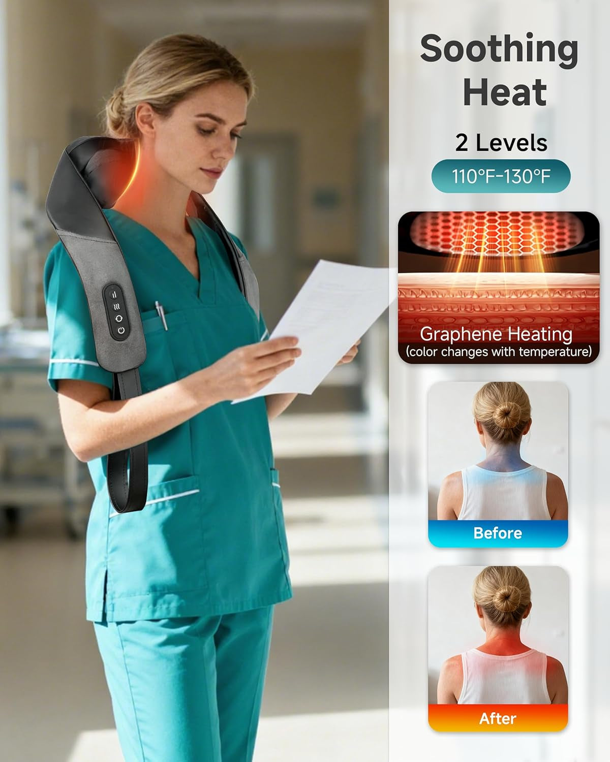 Snailax Cordless Shiatsu Neck Massager with Heat and Graphene Technology for Deep Tissue Pain Relief - 4D Roller Massage for Neck and Back, Ideal Gift for Parents