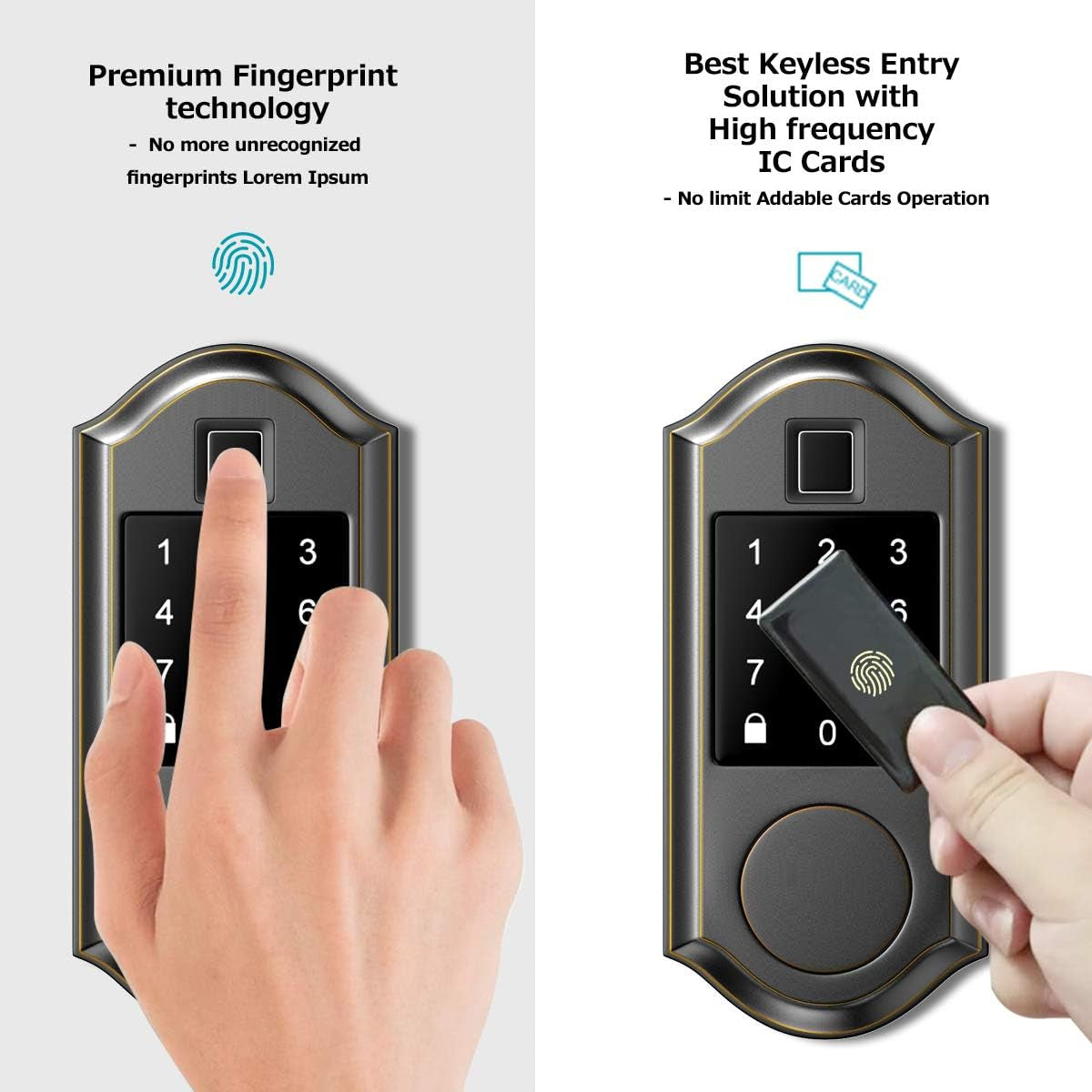 Smart Door Lock, Fingerprint Electronic Deadbolt Door Lock, Keyless Entry Door Lock Featuring Auto-Locking, Smart Door Lock for App/Fobs/Biometric/Codes/Keys, Works with Alexa - ORB Bronze