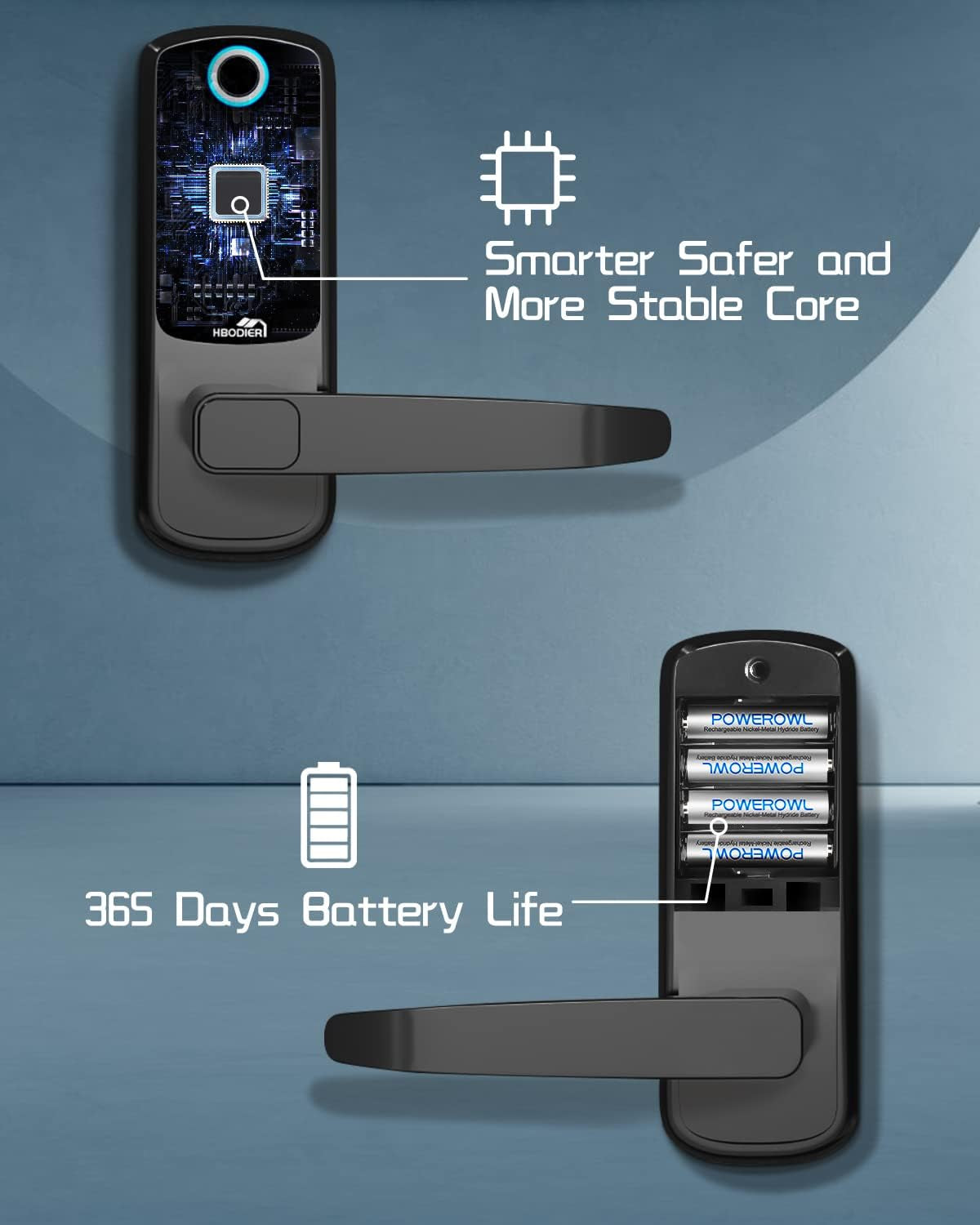 Hbodier 5-In-1 Smart Door Lock - Keyless Entry with Fingerprint, App, IC Cards, Passcode, and Keys - Black