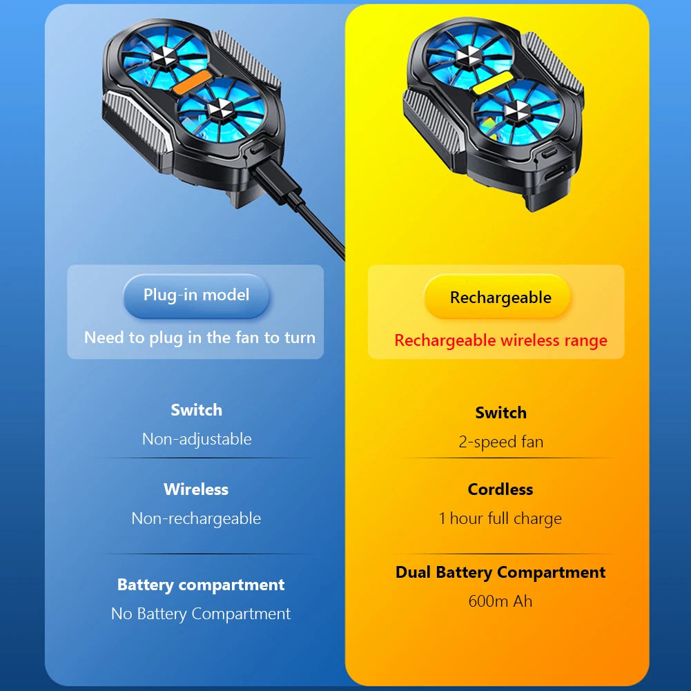 Dual Fan Rechargeable Mobile Phone Cooler for Android IOS PUBG Gaming Radiator Game Cooler Portable Cooling Fan with Blue Light