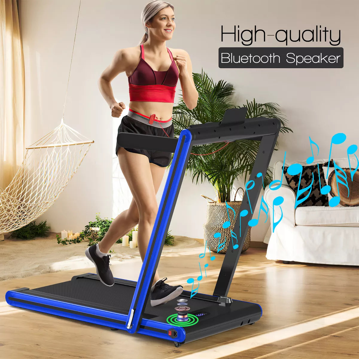 Costway 2-In-1 Folding Treadmill 2.25HP Jogging Machine W/ Dual LED Display Silver\Black\Blue