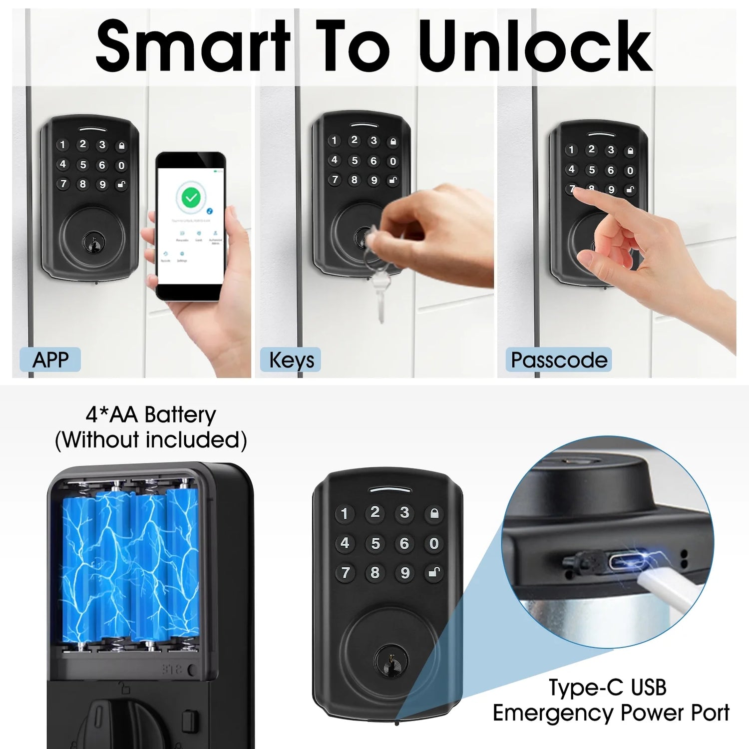 Keyless Entry Door Lock Keypad Electronic Smart Deadbolt for Front Door with 2 Keys, Digital Lock Anti-Peeking Password,Auto Lock,Easy Installation Matte Black
