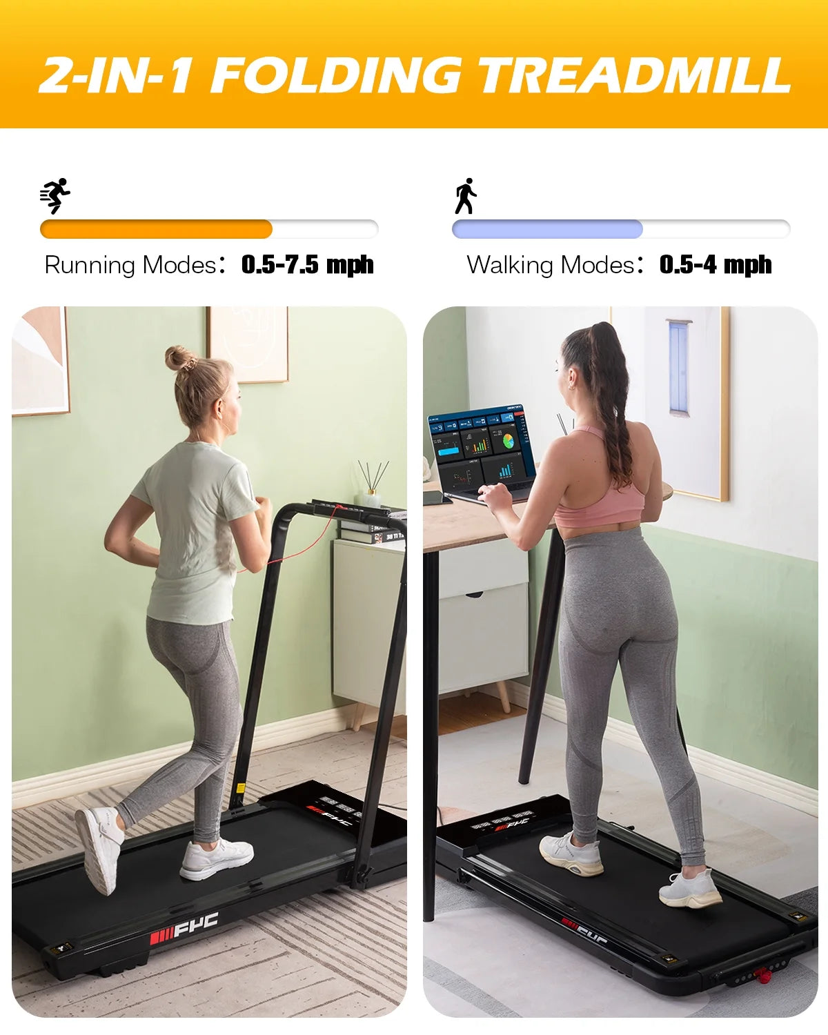 3.5HP under Desk Treadmill - 300LBS Weight Capacity, 2-In-1 Foldable Design, Remote Control & LED Display - Compact Electric Walking and Running Machine for Walking, Running, Jogging (Black)