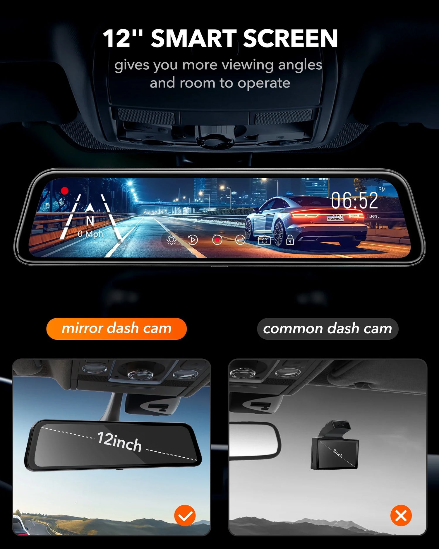 Mirror Dash Cam, 4K Front and 1080P Rear Dashcam, 12" Backup Camera with Night Vision, AI Dash Cam, Free 32GB Card