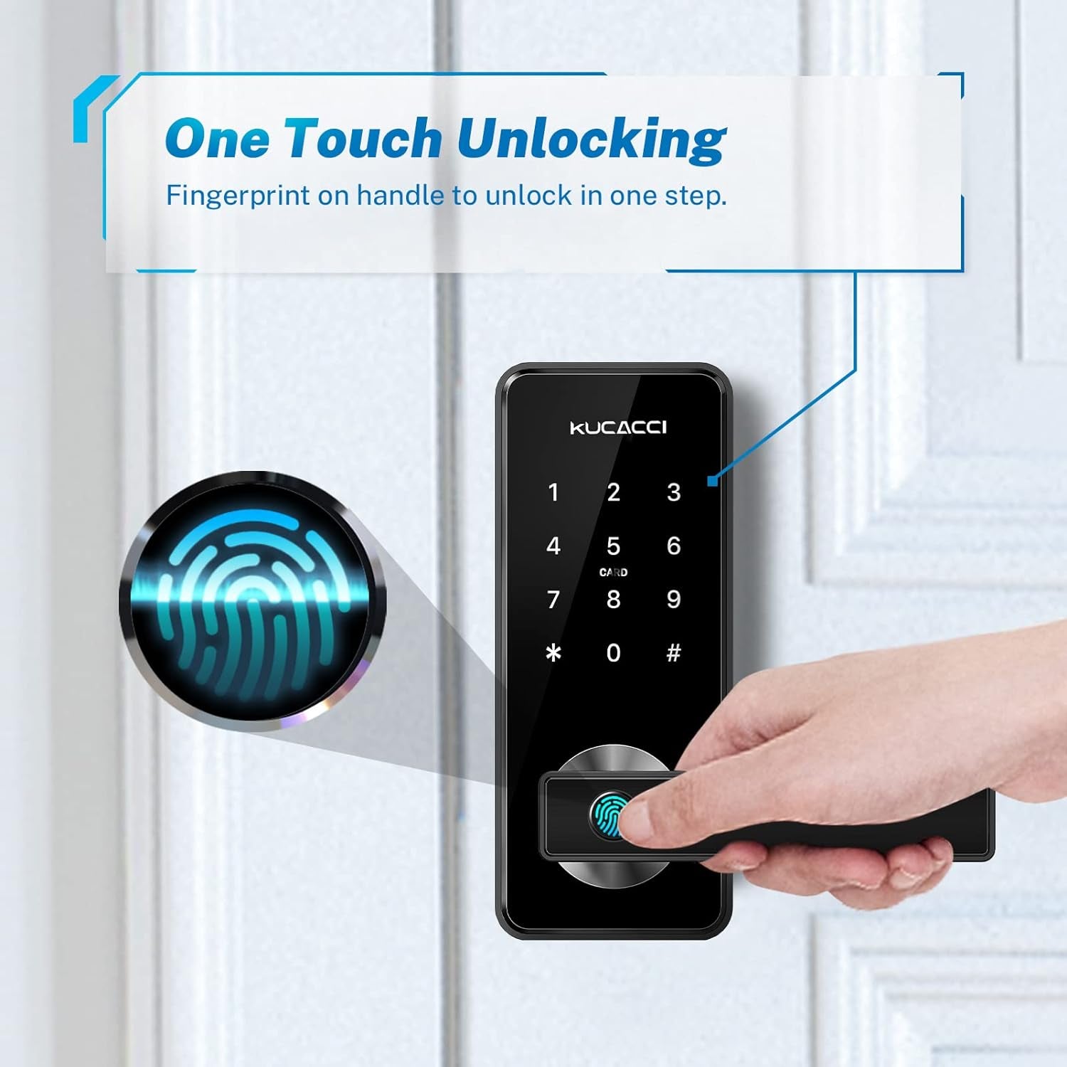 Stainless Steel Smart Door Lock, KUCACCI Keypad Door Lock with Handle, Biometric Fingerprint Door Lock, Keyless Entry Door Lock, Wifi Smart Locks for Front Door for Home, Hotel, Office