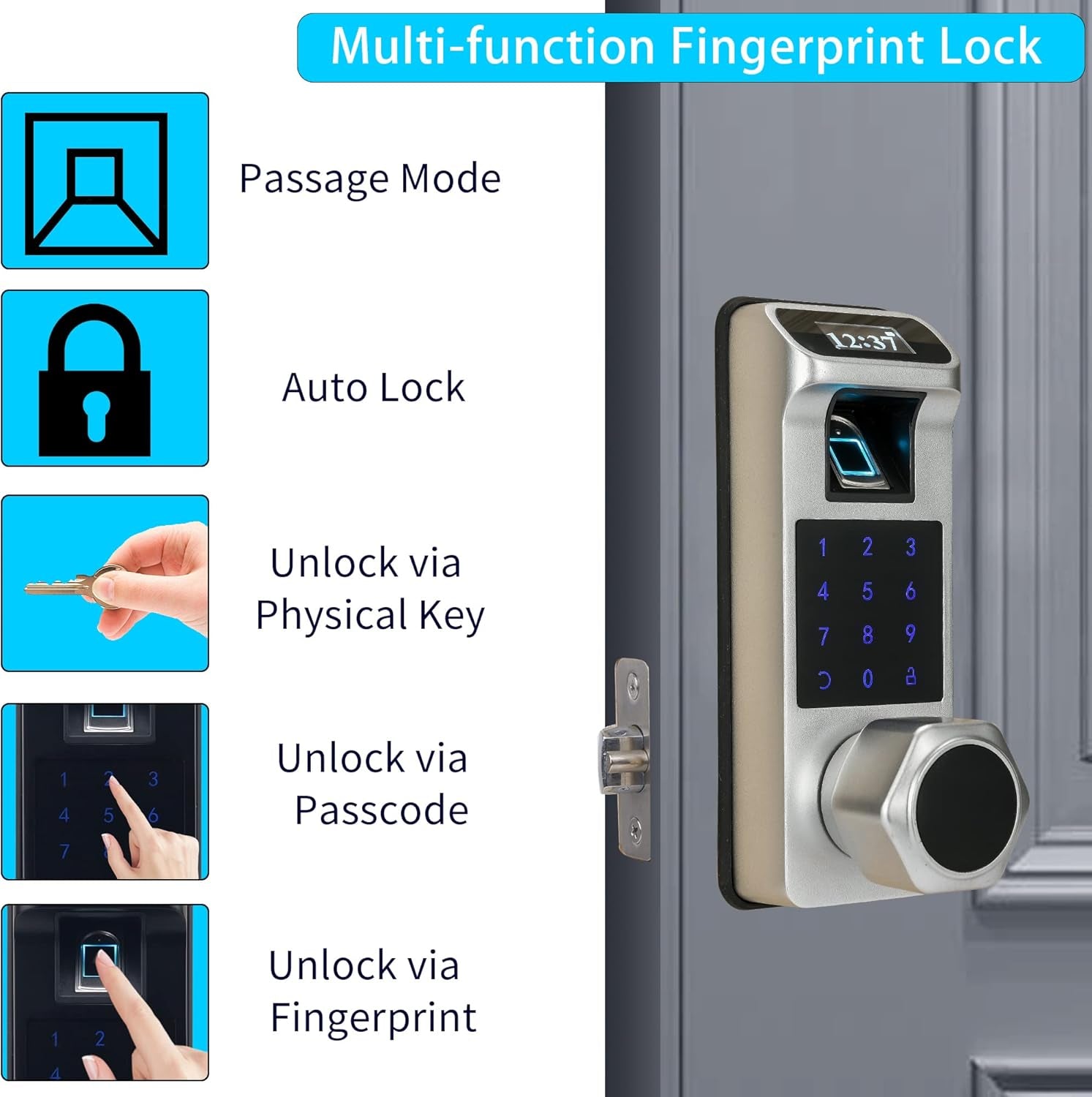 HARFO K1 Fingerprint, Keyless Entry, Keypad Lock, Biometric, Digital Door Lock for Home and Office (Silver)