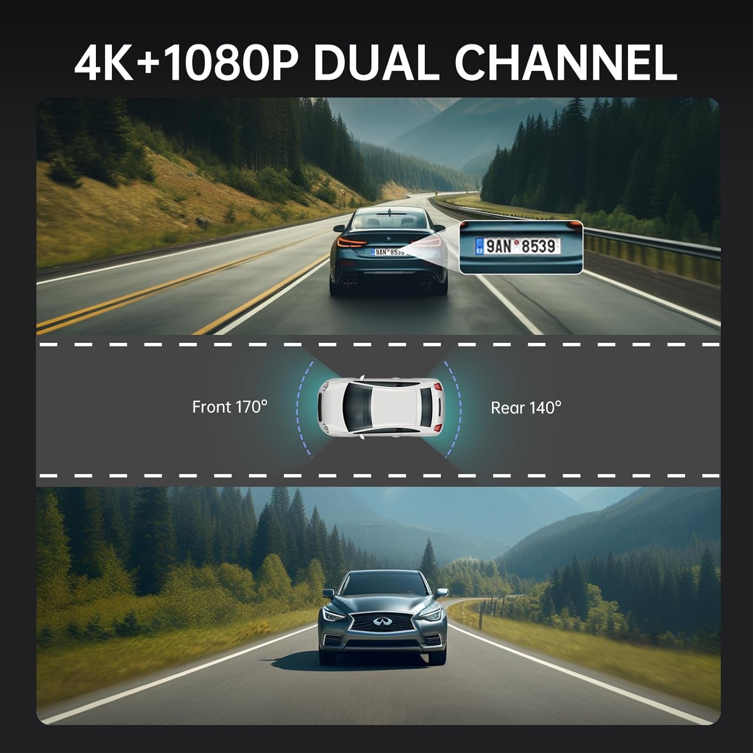 Veement 4K Rear View Mirror Camera, 10'' 4K Mirror Dash Cam with 1080P Backup Camera, Dash Cam Front and Rear for Car with Voice Control, 24H Parking Mode, Night Vision, 32GB SD Card Included