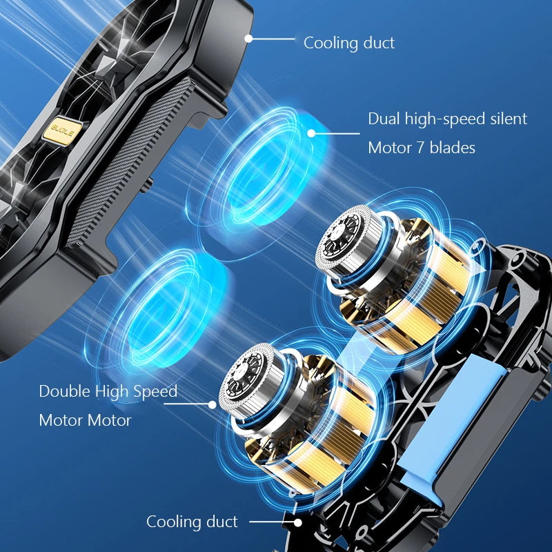 Dual Fan Rechargeable Mobile Phone Cooler for Android IOS PUBG Gaming Radiator Game Cooler Portable Cooling Fan with Blue Light