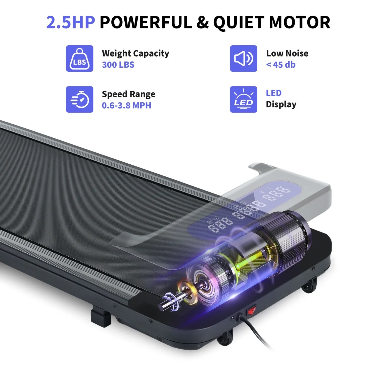 Under Desk Treadmill, Walking Pad with Incline, Portable Walking Treadmill for Home/Office 2.5HP, Walking Jogging Machine with 300 Lbs Weight Capacity Remote Control LED Display