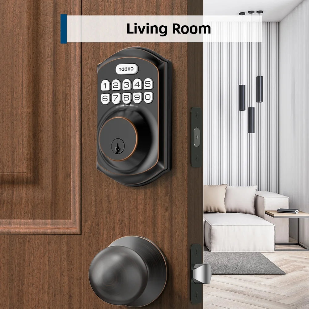Keyless Entry Door Lock with 2 Knobs ‎Set, Keypad Deadbolt Smart Door Locks, Electronic Digital Lock for Home Front Door Easy Installation-Oil Rubbed Bronze Finish