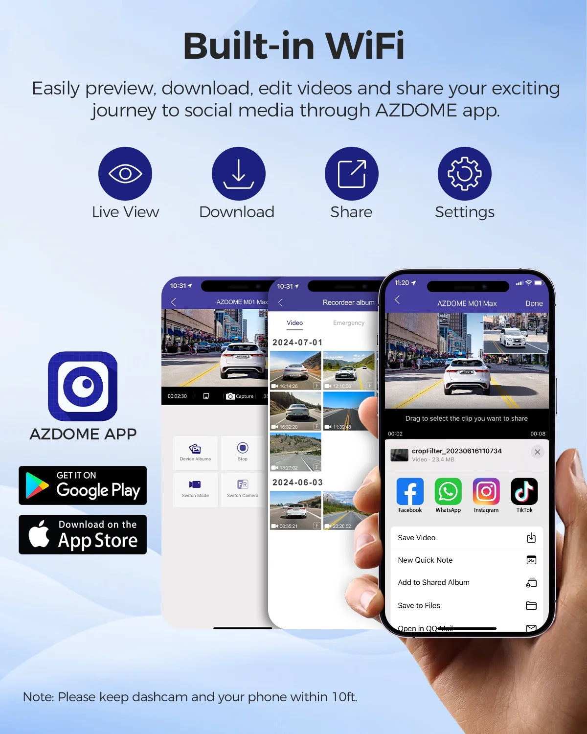Dash Cam Front and Rear, 4K+1080P Dual Dash Camera for Cars,With Built-In Wifi G-Sensor, ADAS, App Control, 24H Parking Mode, Waterproof Backup Camera, 64GB Card Included