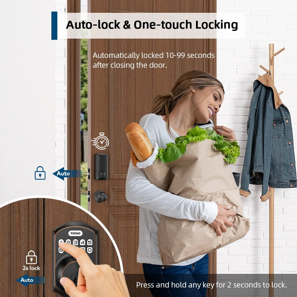 Keyless Entry Door Lock with 2 Knobs ‎Set, Keypad Deadbolt Smart Door Locks, Electronic Digital Lock for Home Front Door Easy Installation-Oil Rubbed Bronze Finish