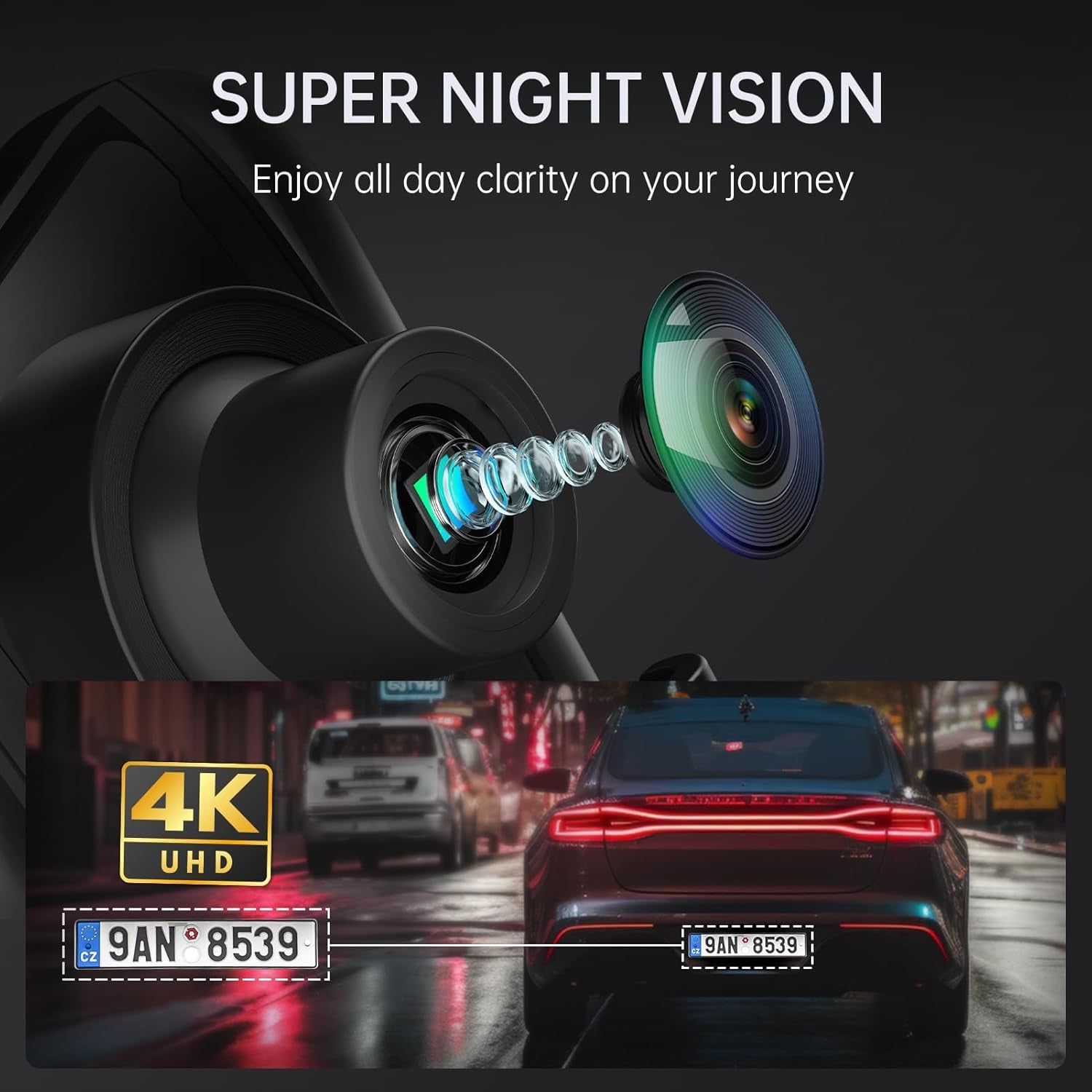 Veement 4K Rear View Mirror Camera, 10'' 4K Mirror Dash Cam with 1080P Backup Camera, Dash Cam Front and Rear for Car with Voice Control, 24H Parking Mode, Night Vision, 32GB SD Card Included