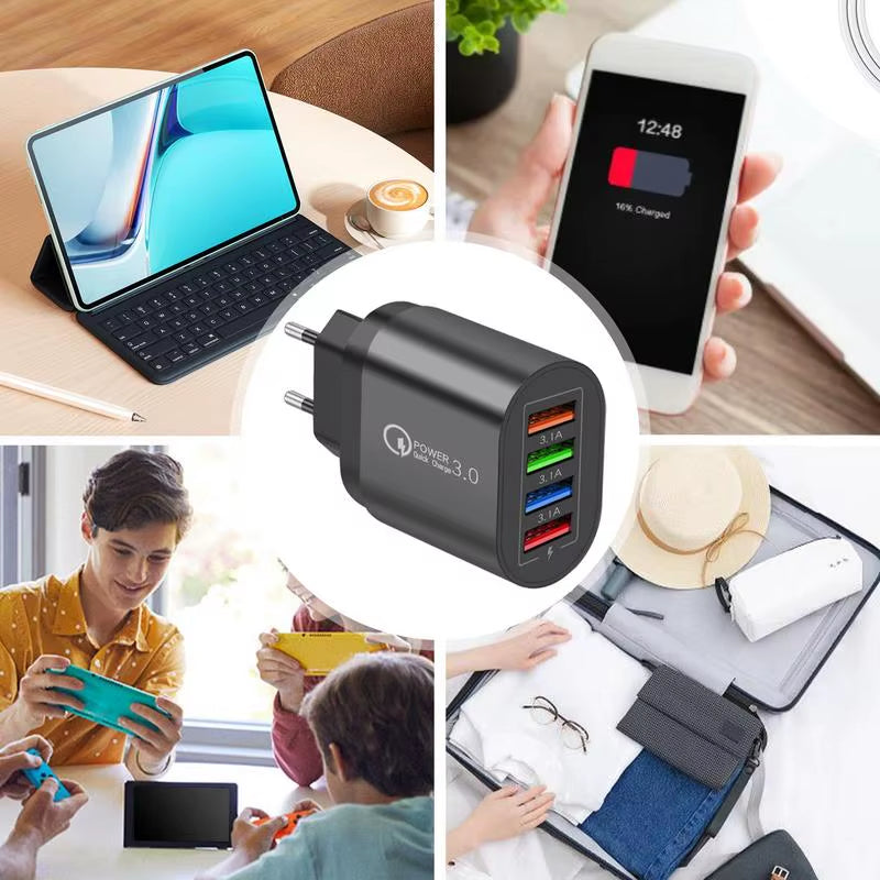 EU US Plug 3A USB Charger Multi Port 4 USB Quick Charger Portable Wall Mobile Charger Fast Charger Phone Charger Adapter