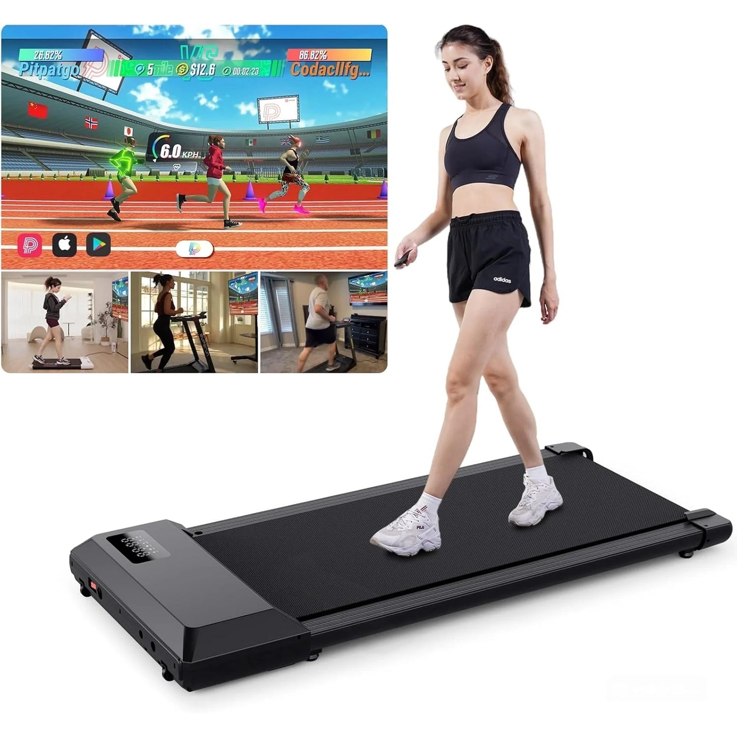 Electric Exercise Treadmill, 0.6-3.8 Mph Walking Pad with Remote Control and LED Display（Black)