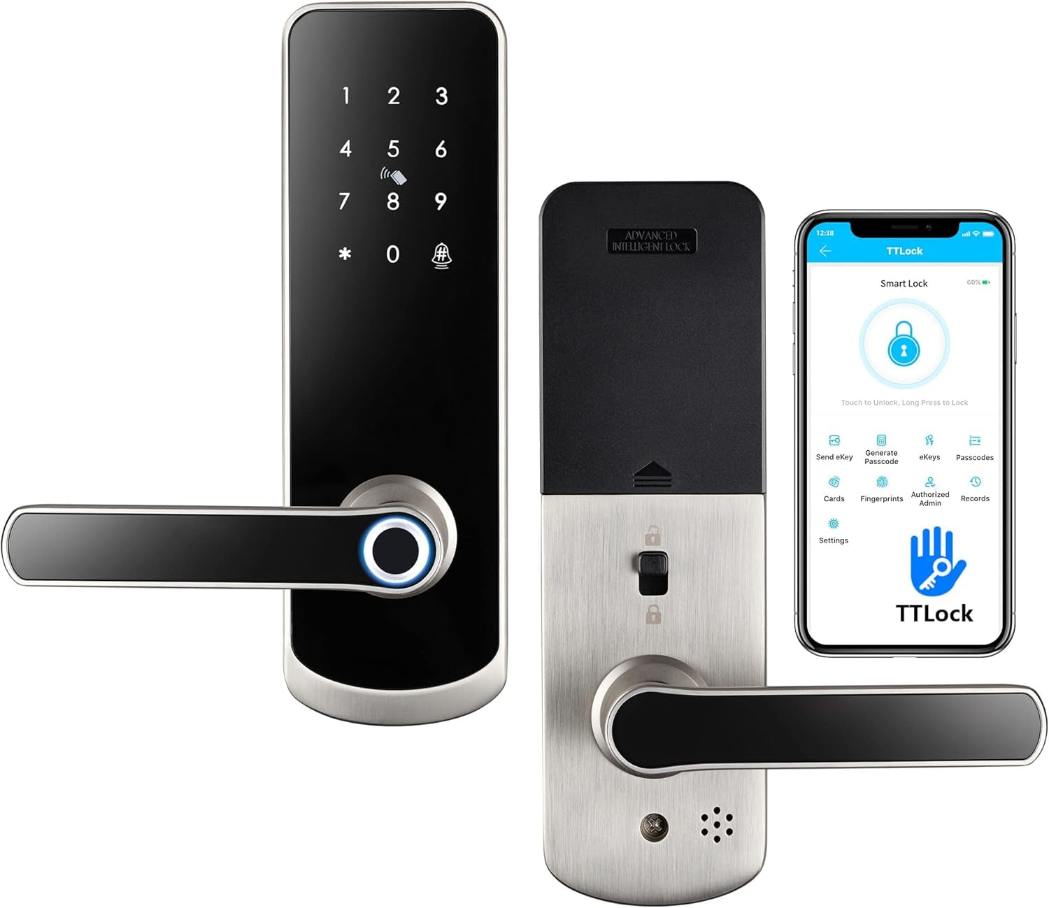 Smart Lock with Fingerprint Sensor, Keyless Entry, Wifi Connectivity, Silver