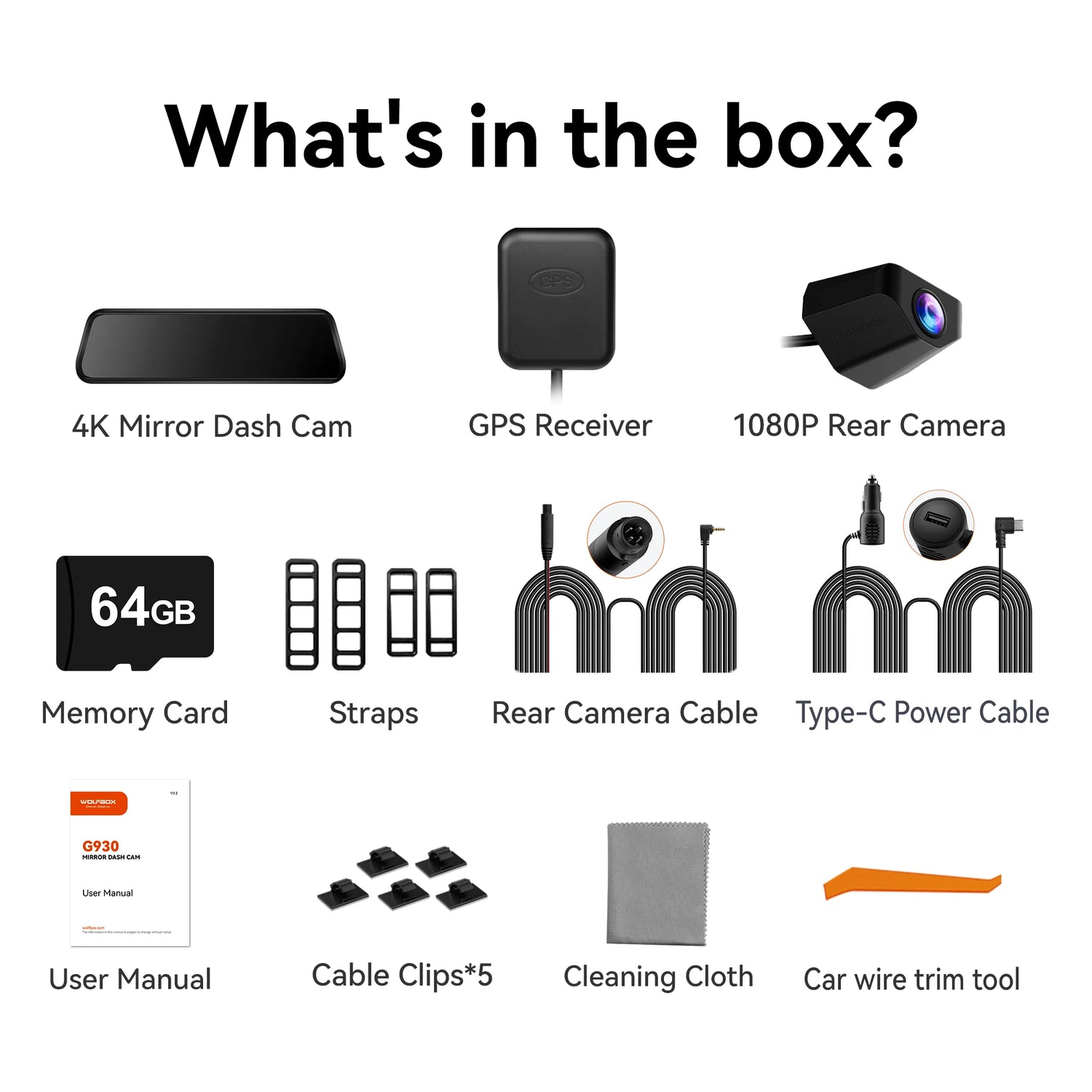 10" Touch Screen Dash Cam Front and Rear, 4K+1080P Rear View Mirror Backup Car Camera with Night Vision, GPS, Free 64GB Card