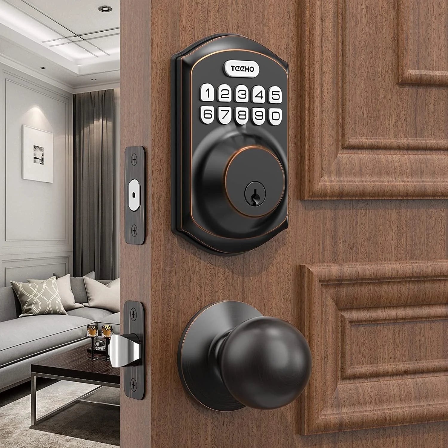 Keyless Entry Door Lock with 2 Knobs ‎Set, Keypad Deadbolt Smart Door Locks, Electronic Digital Lock for Home Front Door Easy Installation-Oil Rubbed Bronze Finish