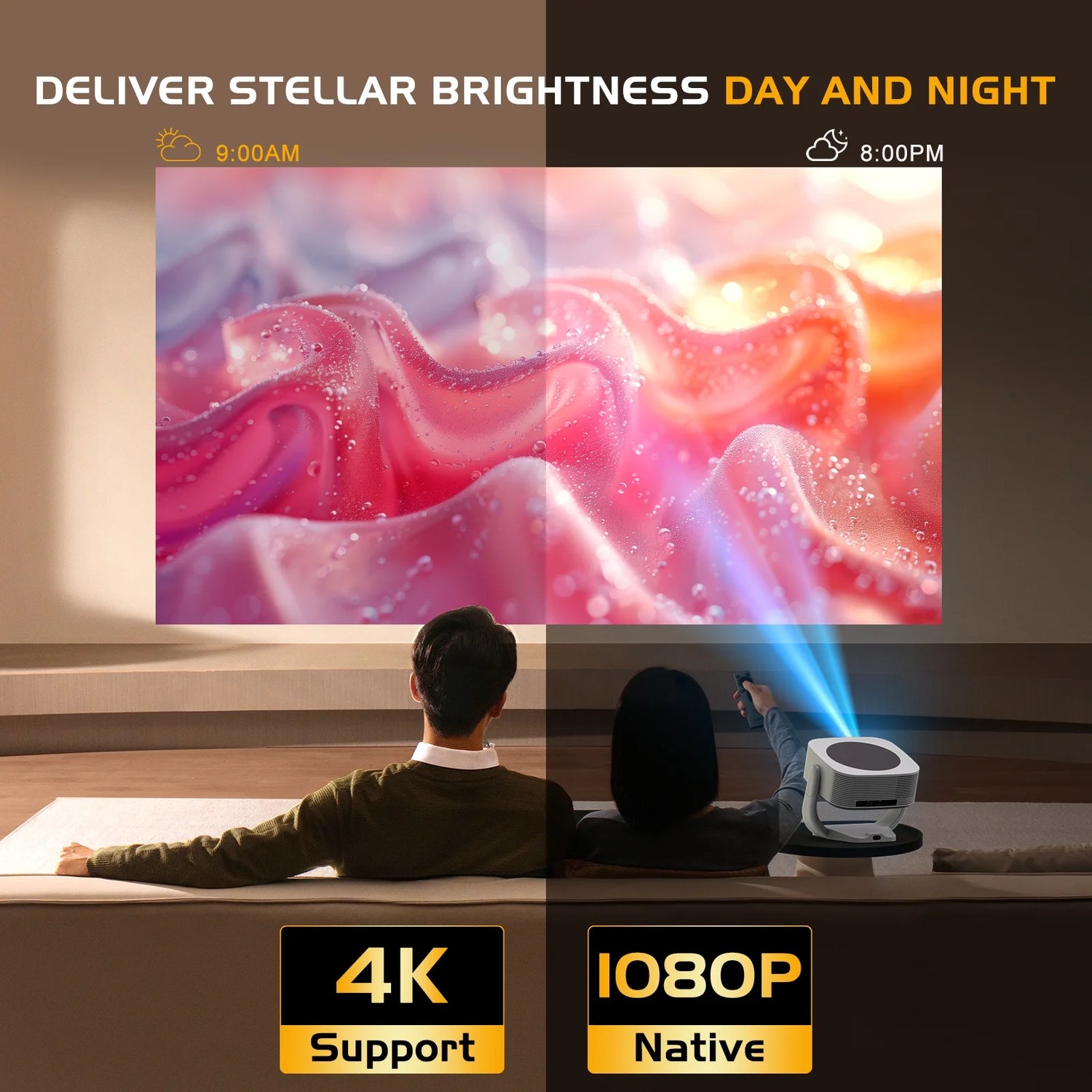 [Built-In Apps]  Projector 4K with Wifi and Bluetooth, 16000L Movie Projector with [Electric Focus and Auto Keystone], 270° Rotatable Portable Outdoor Projector for HDMI, USB, Phone