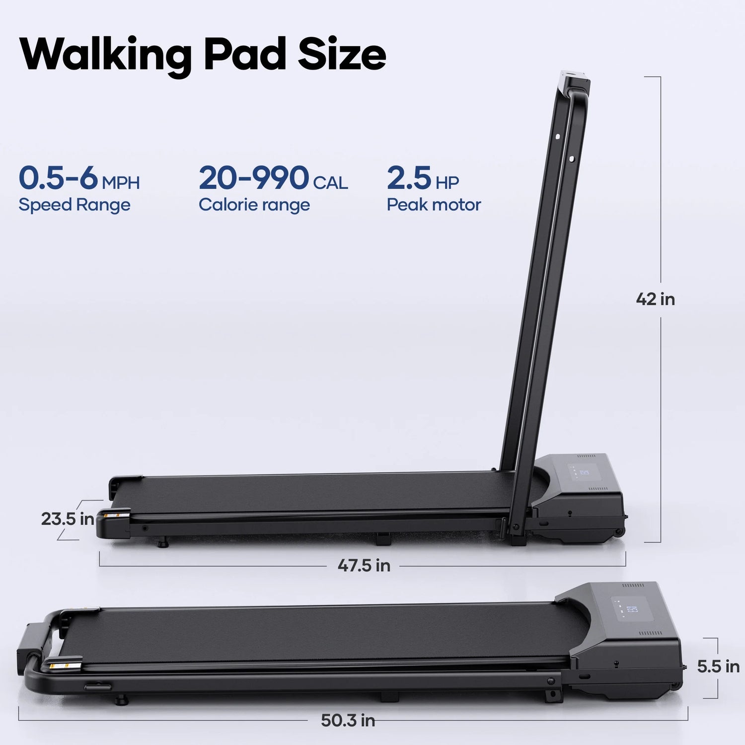 Treadmill Foldable 2 in 1 Walking Pad Compact Electric Running Remote Control for Home Fitness