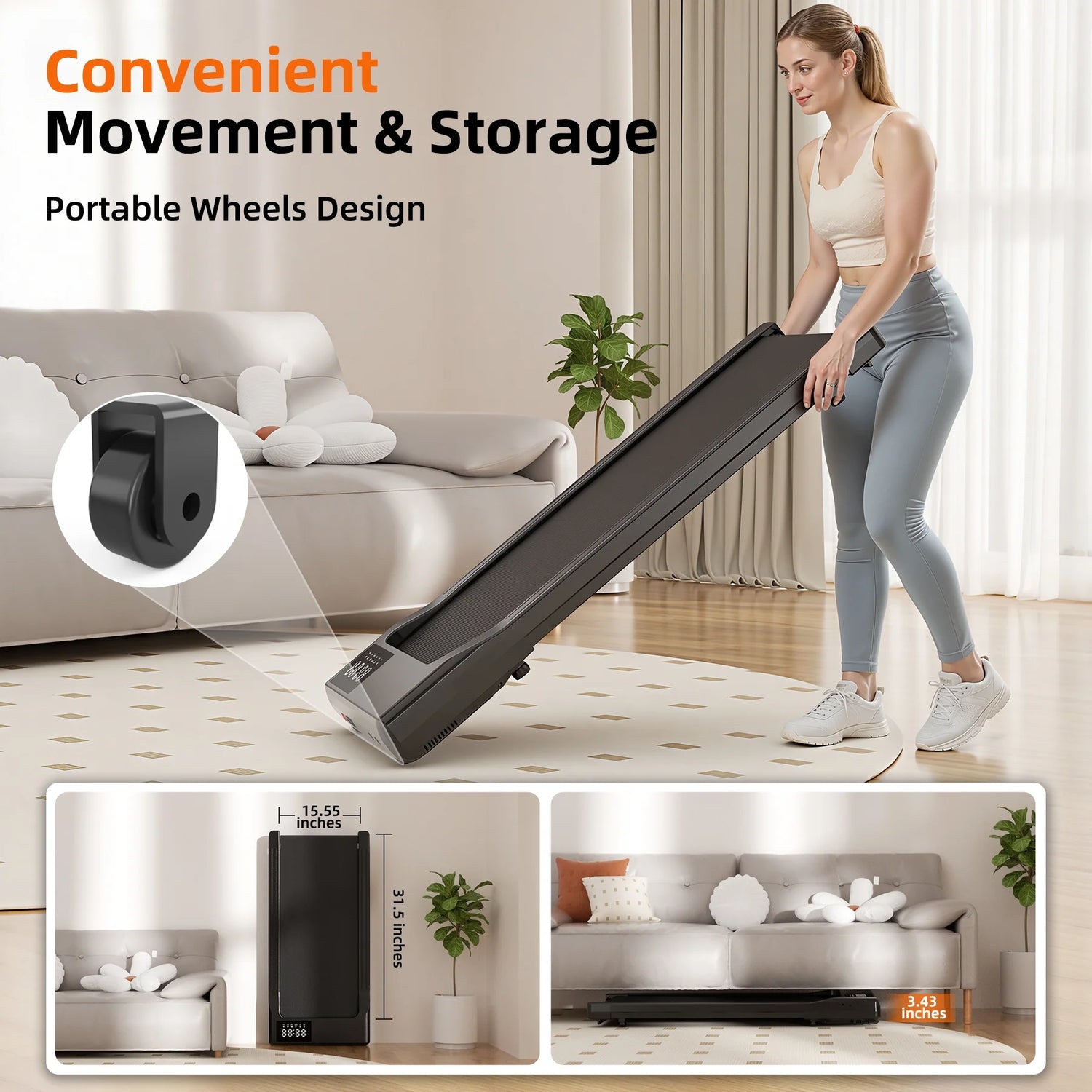 Walking Pad 300Lb, under Desk Treadmill with Remote Control 2 in 1 Portable Walking Pad Treadmill for Home/Office(Black)