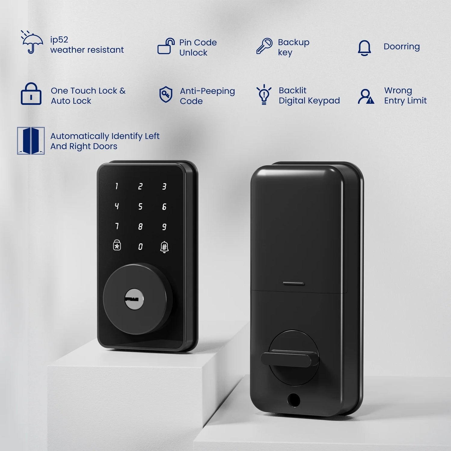 Keyless Entry Door Lock with Keypad, Smart Deadbolt Lock for Front Door with 2 Keys, Auto Lock, Easy Installation,Glossy Black