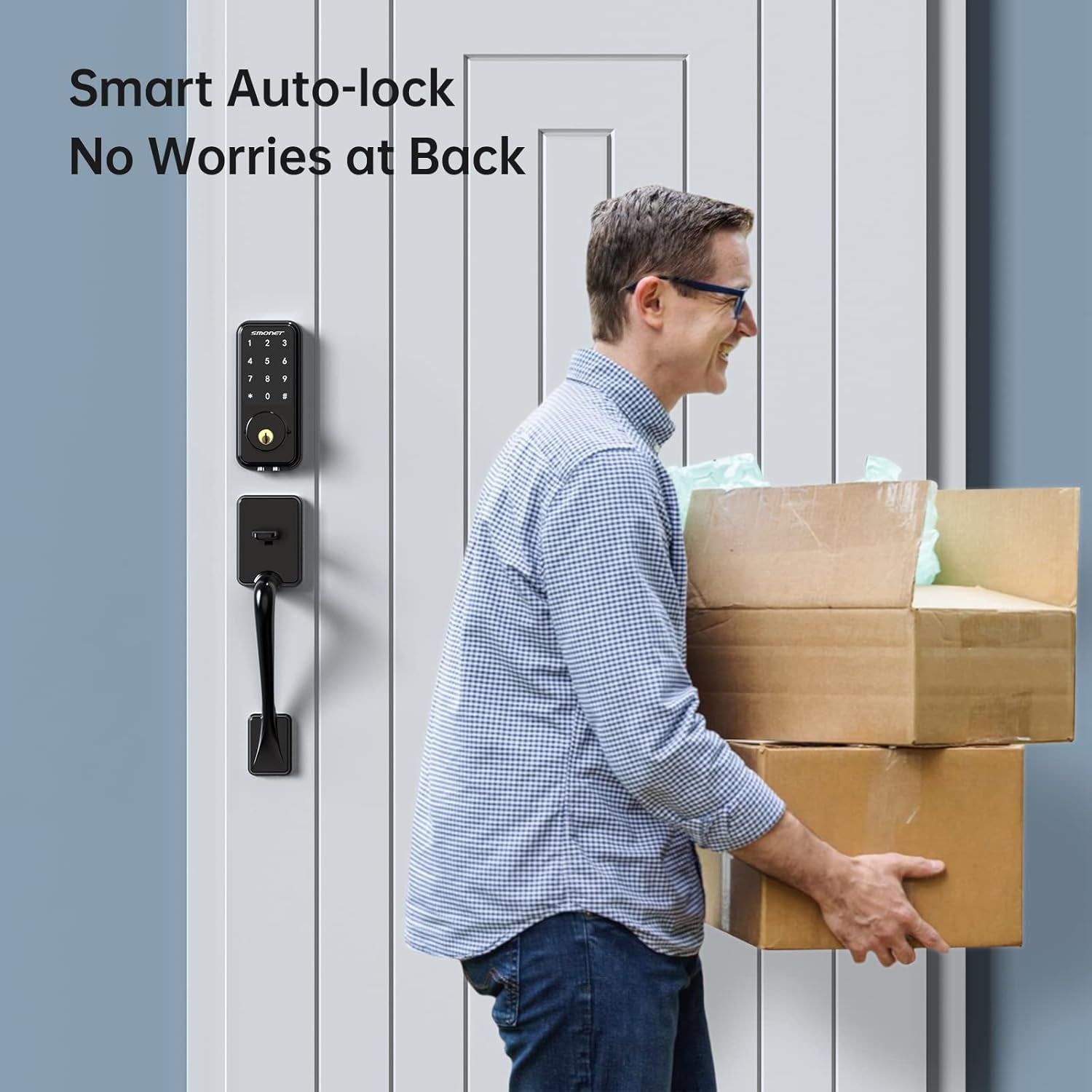 SMONET Smart Door Lock, Keypad Deadbolt with Wifi Bridge, Bluetooth Touchscreen, Alexa Compatible, Black