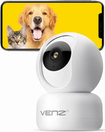 VENZ 1080P Indoor Security Camera with 360° PTZ, Audio Monitoring, and 2.4G WiFi Connectivity - Smart Home Camera for Pets and Babies