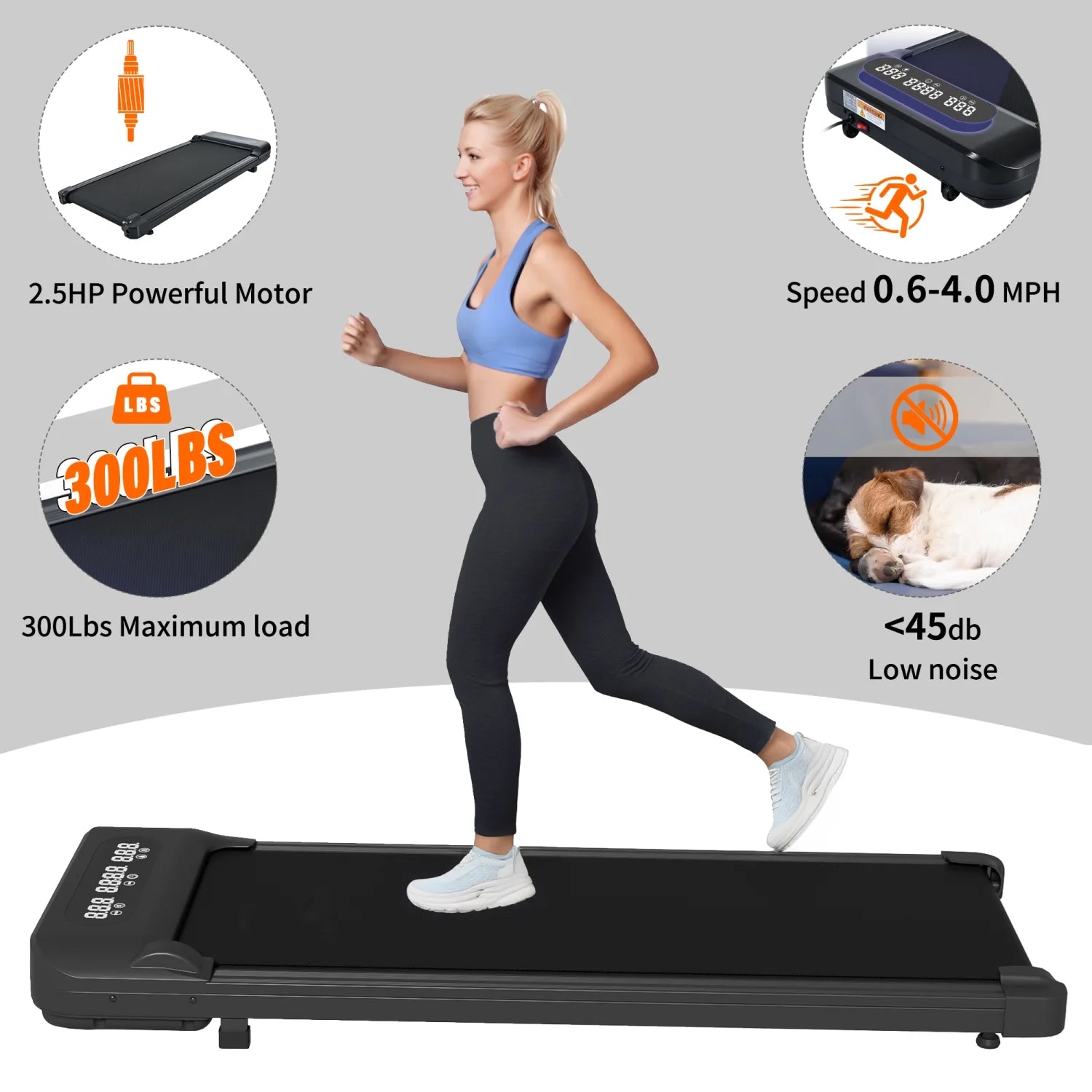 Under Desk Treadmill, Walking Pad with Incline, Portable Walking Treadmill for Home/Office 2.5HP, Walking Jogging Machine with 300 Lbs Weight Capacity Remote Control LED Display