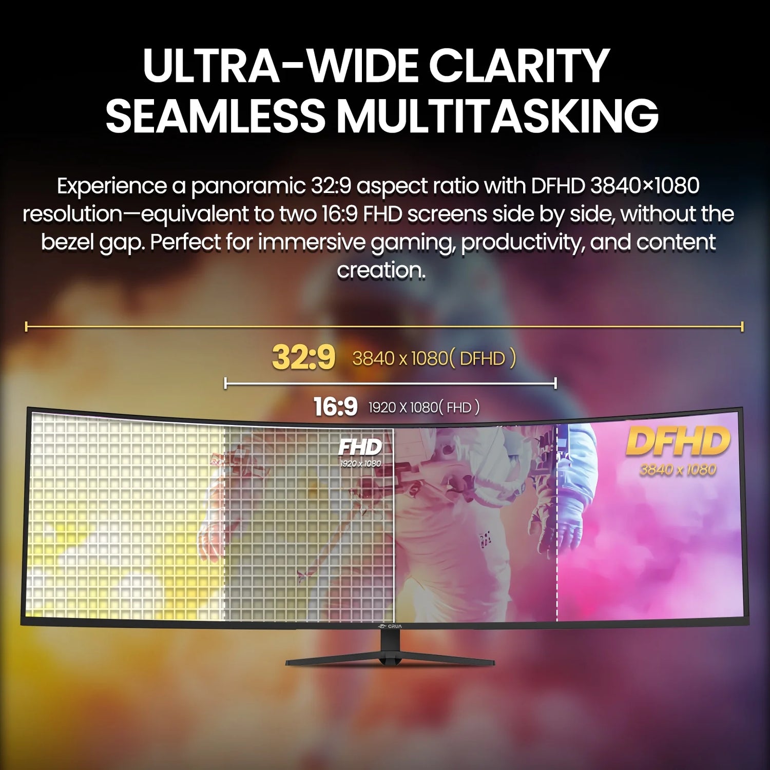 49 Inch Ultra-Wide Curved Gaming Monitor, 144Hz/165Hz, DFHD (3840X1080P), 1500R,Freesync, 32:9, 120% Srgb, HDMI 2.1 & DP 1.4, Wall Mount Install, Black