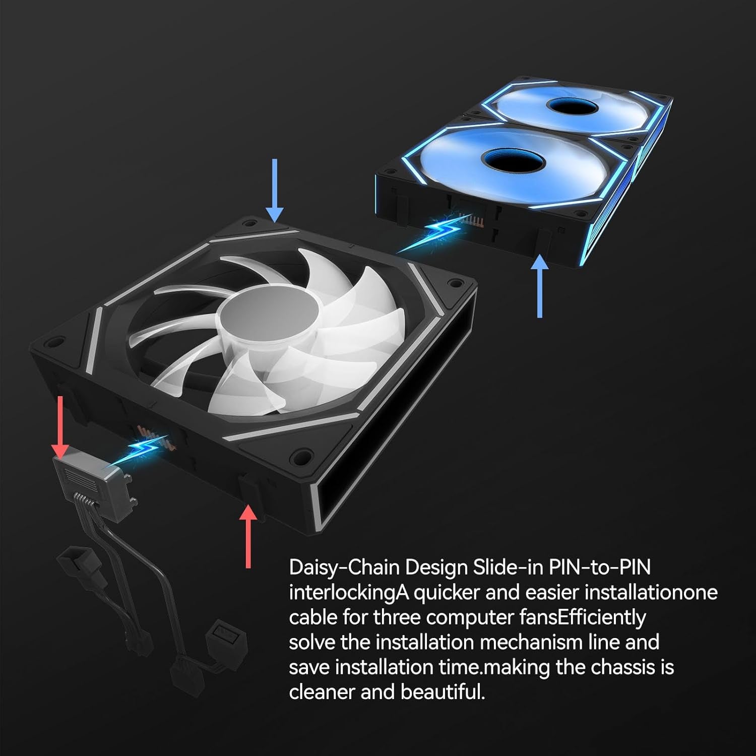 Daisy Chain Case Fan:5 Pack 120Mm PC RGB Fans Computer Case Fans, 5V 3-PIN Conne
