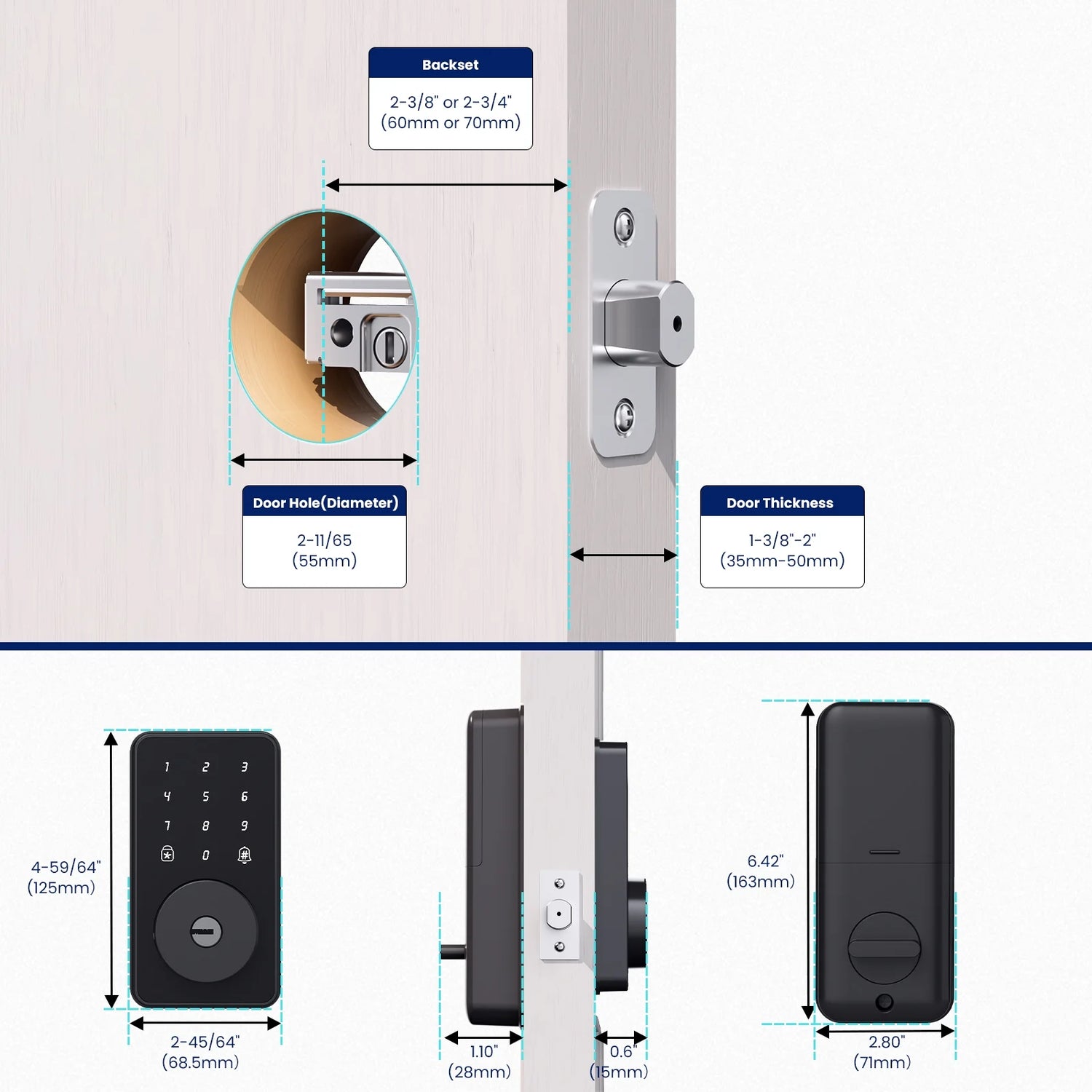 Keyless Entry Door Lock with Keypad, Smart Deadbolt Lock for Front Door with 2 Keys, Auto Lock, Easy Installation,Glossy Black
