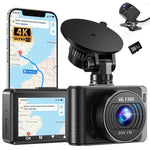 Dash Cam Front and Rear, 4K+1080P Car Camera with Built-In Wi-Fi, 3.94" IPS Screen, Free 32GB Card, Night Vision, G-Sensor, Loop Recording, 24H Parking Mode