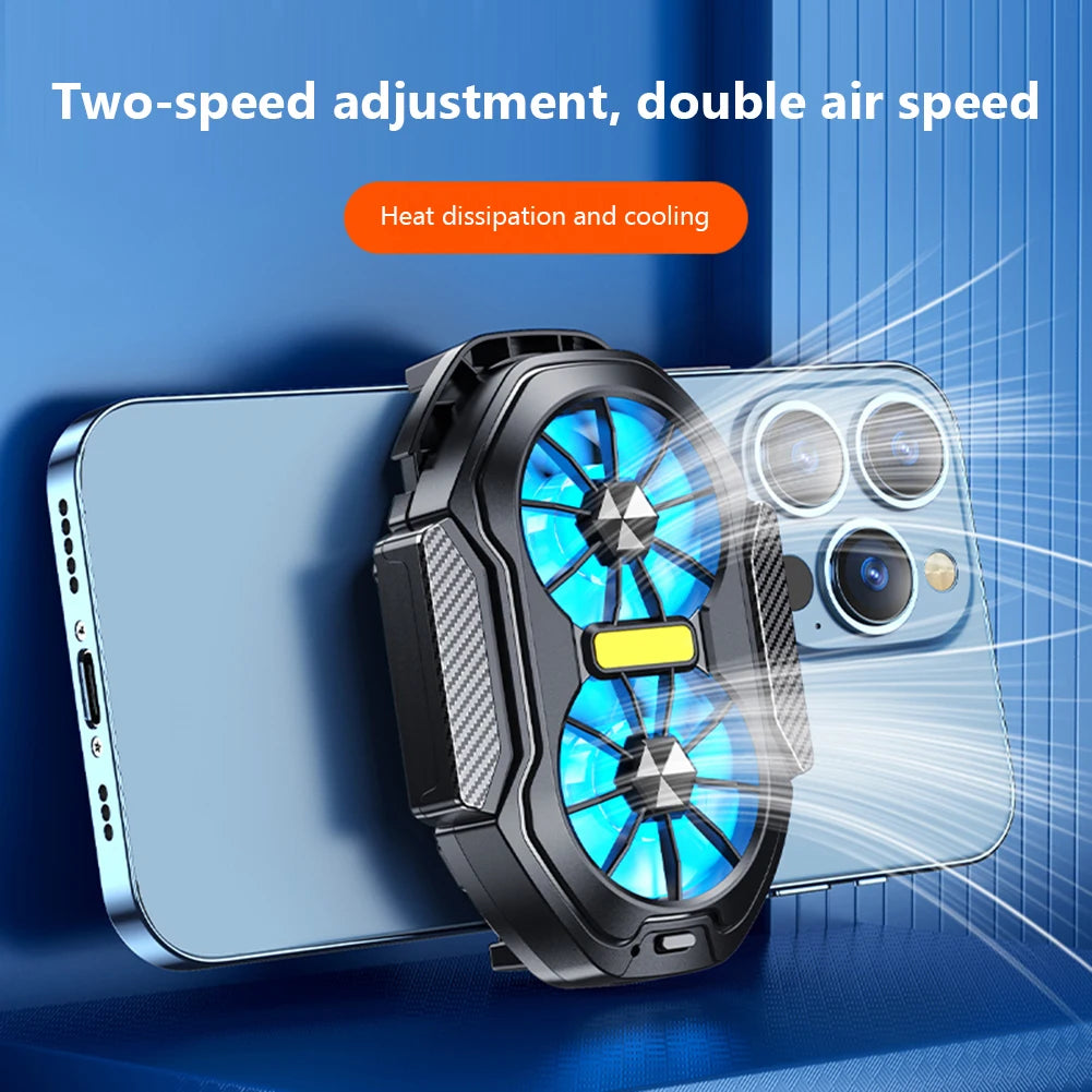 Dual Fan Rechargeable Mobile Phone Cooler for Android IOS PUBG Gaming Radiator Game Cooler Portable Cooling Fan with Blue Light