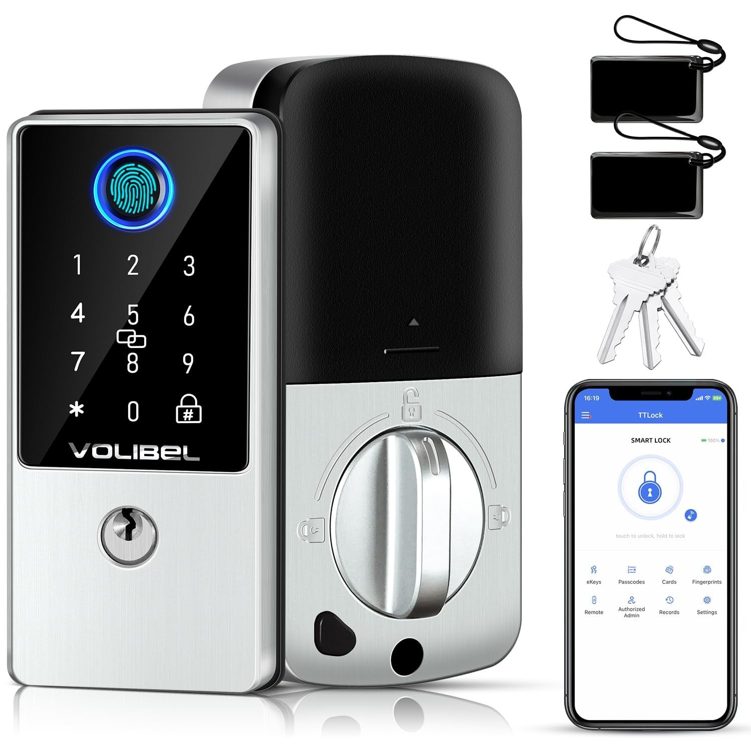 Smart Lock, 7-In-1 Keyless Entry Door Lock, Fingerprint Door Lock with Remote &
