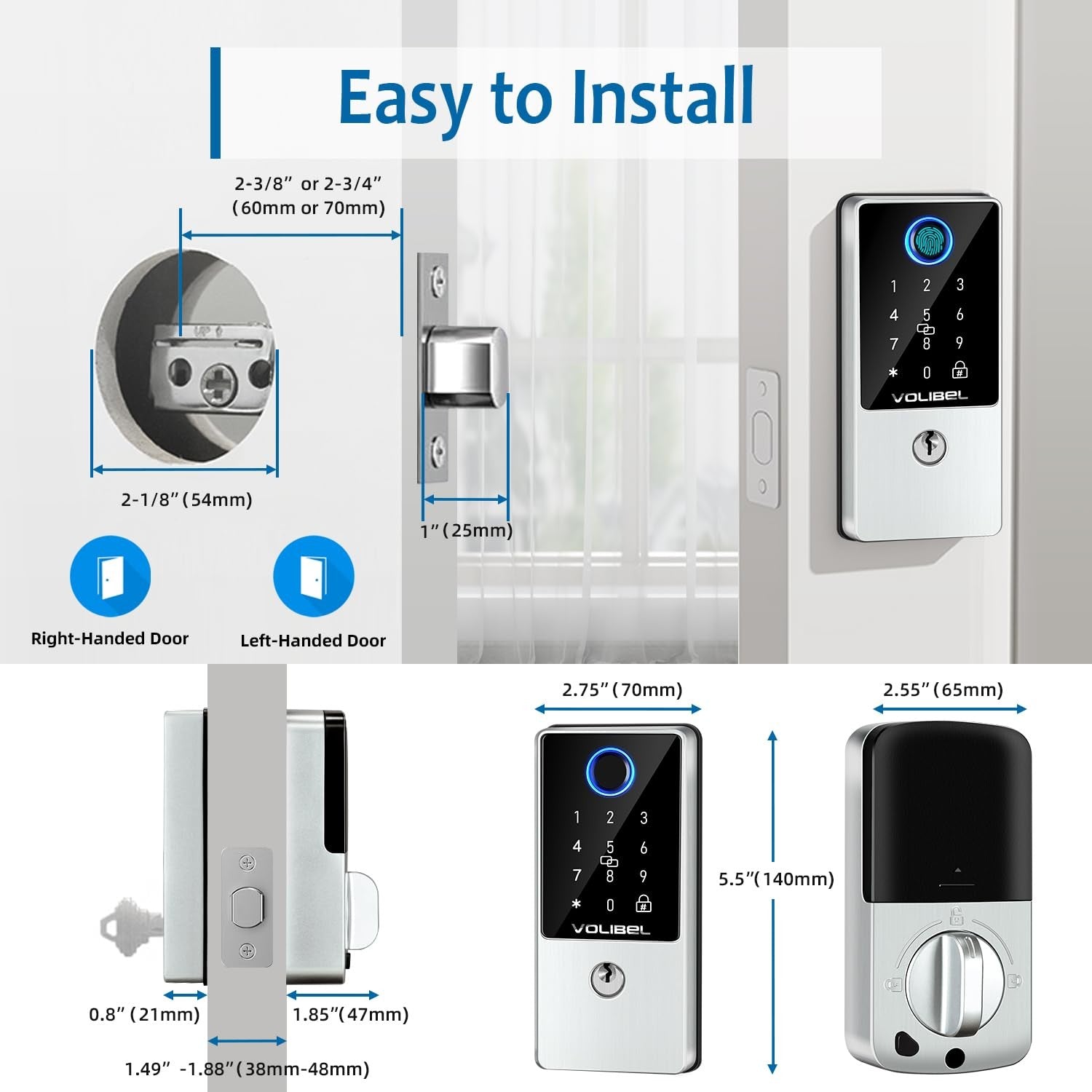 Smart Lock, 7-In-1 Keyless Entry Door Lock, Fingerprint Door Lock with Remote &