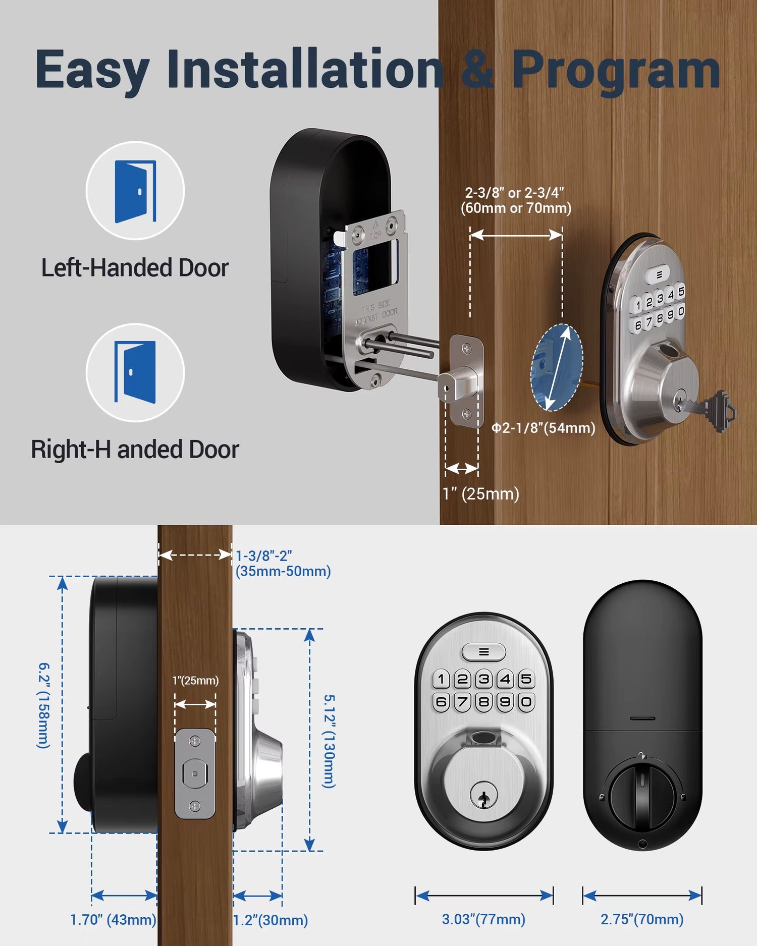 Veise Fingerprint Door Lock, Keyless Entry Keypad Deadbolt, anti Peeping Password, Auto Lock, Easy Install